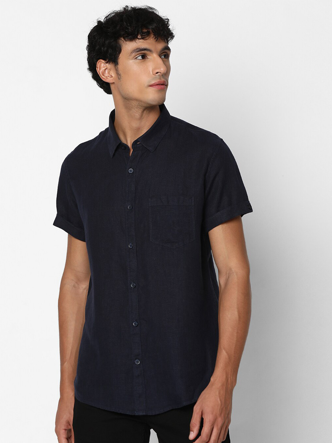 

SPYKAR Slim Fit Linen Casual Shirt, Navy blue