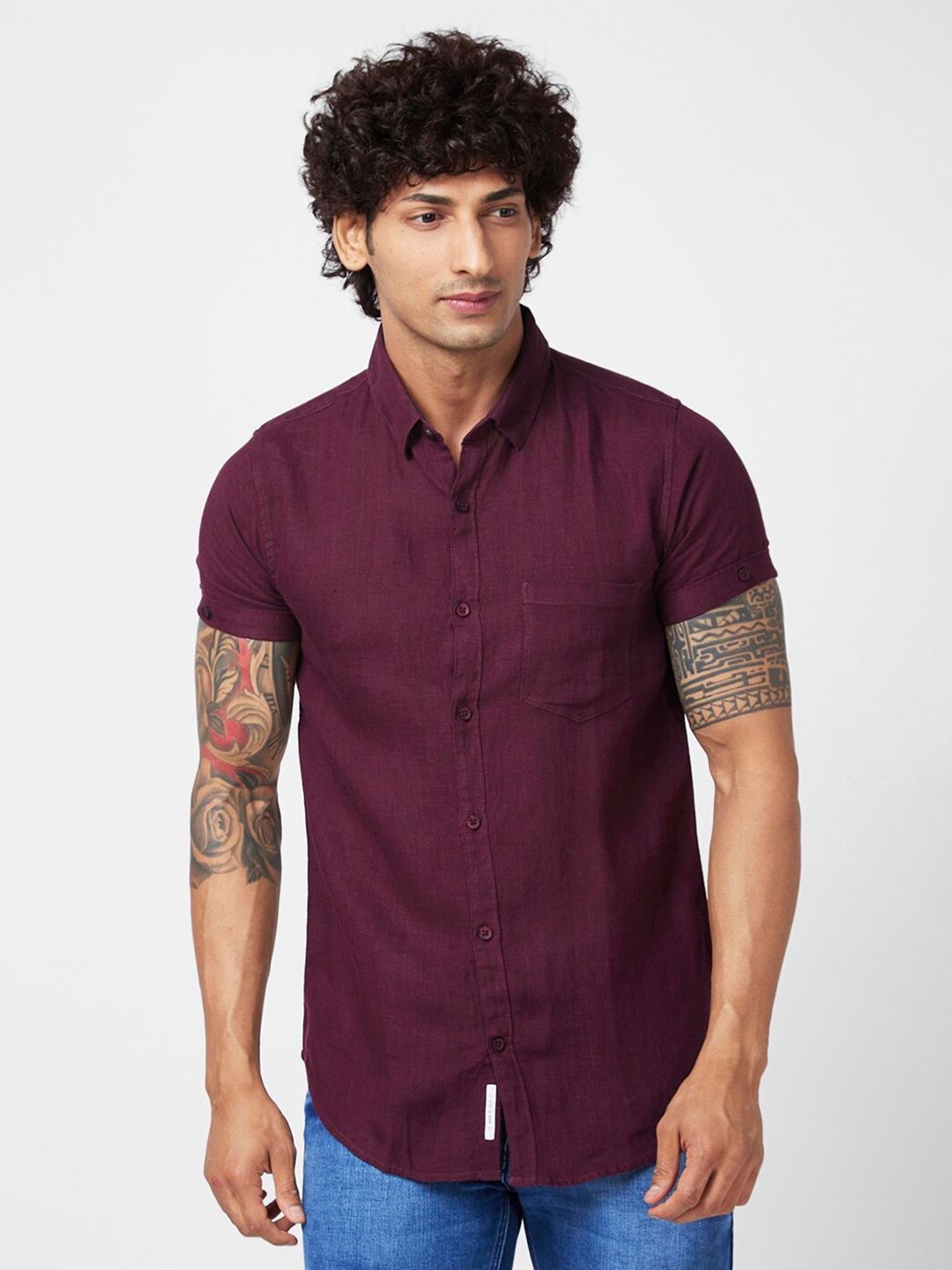 

SPYKAR Men Slim Fit Linen Casual Shirt, Maroon