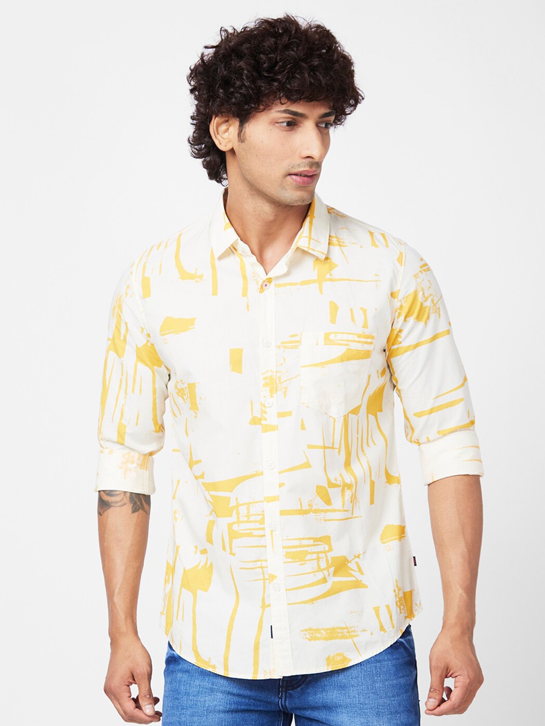 

SPYKAR Men Slim Fit Printed Cotton Casual Shirt, White