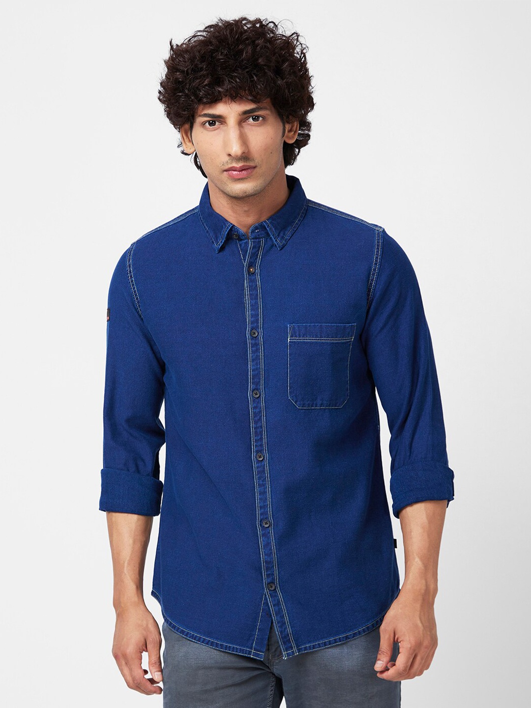 

SPYKAR Slim Fit Cotton Casual Shirt, Blue