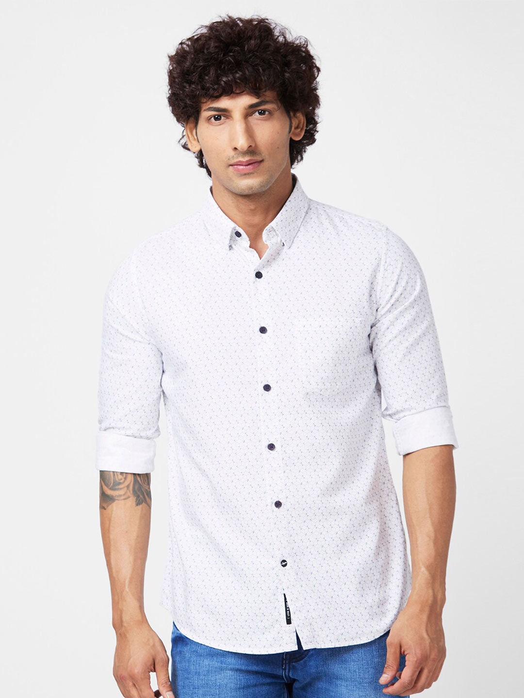 

SPYKAR Slim Fit Micro Ditsy Printed Casual Shirt, White