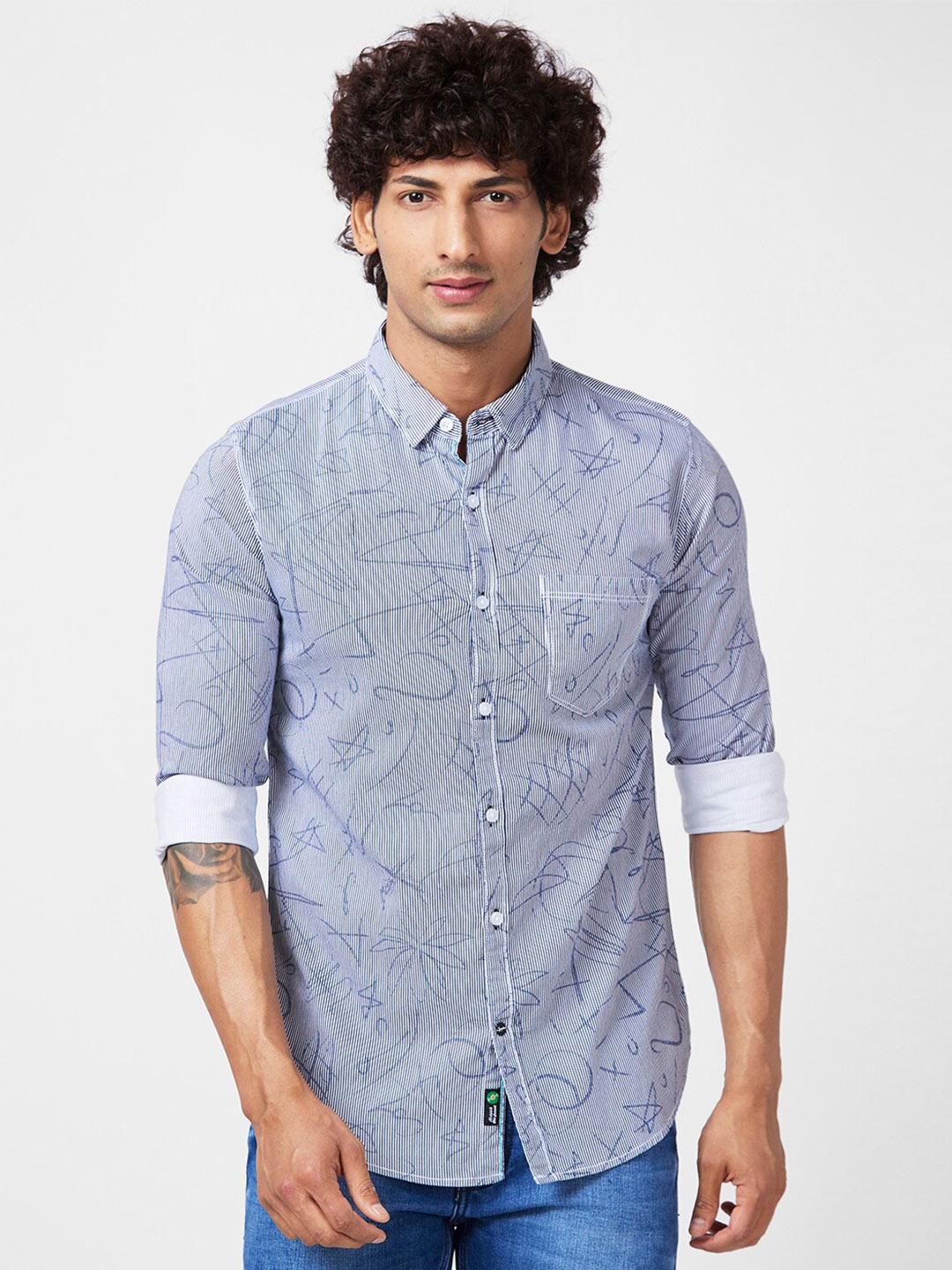 

SPYKAR Slim Fit Floral Abstract Printed Cotton Casual Shirt, White