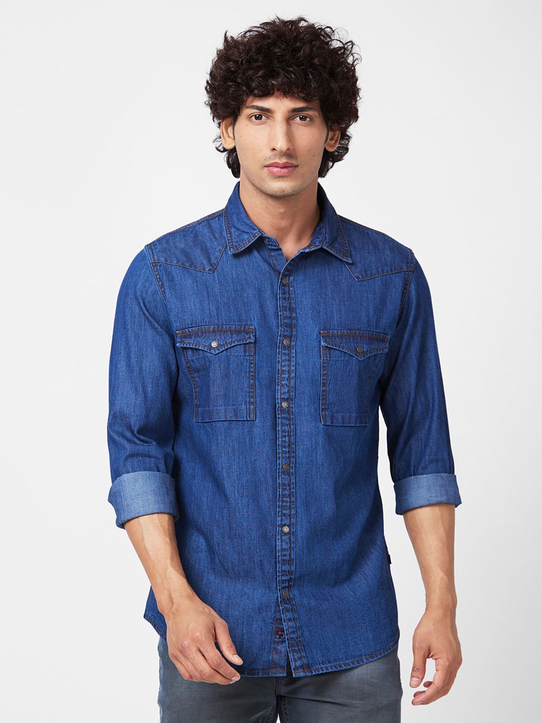 

SPYKAR Men Slim Fit Cotton Casual Shirt, Blue