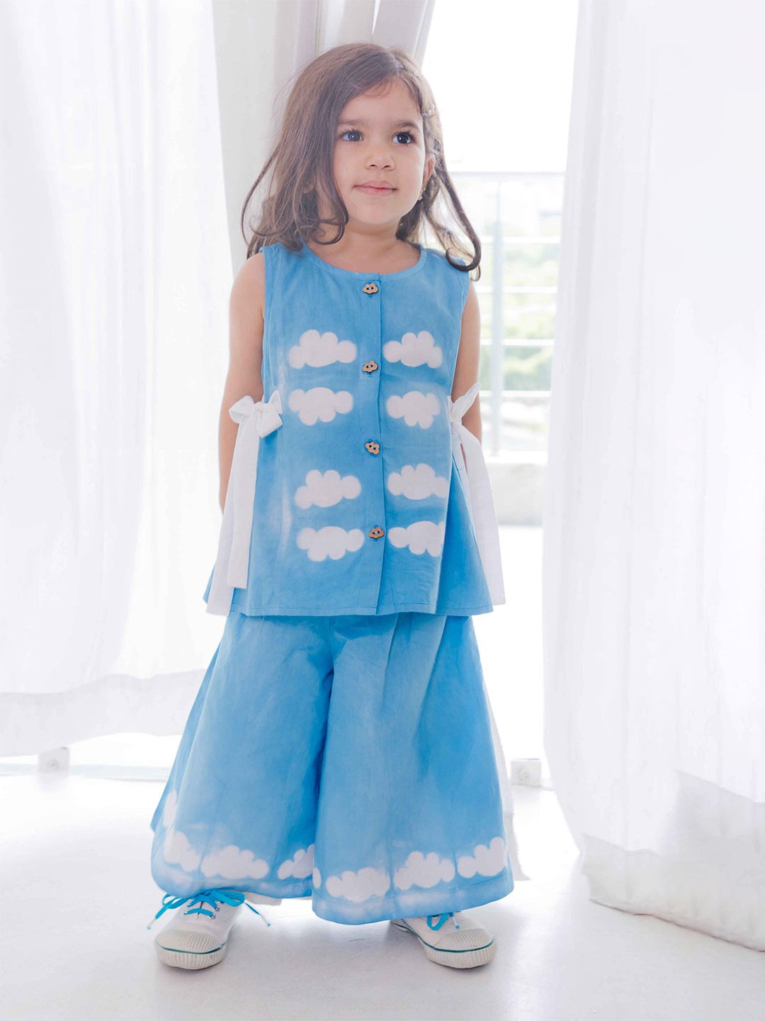 

Tiber Taber Girls Dyed Pure Cotton Top with Palazzos, Blue