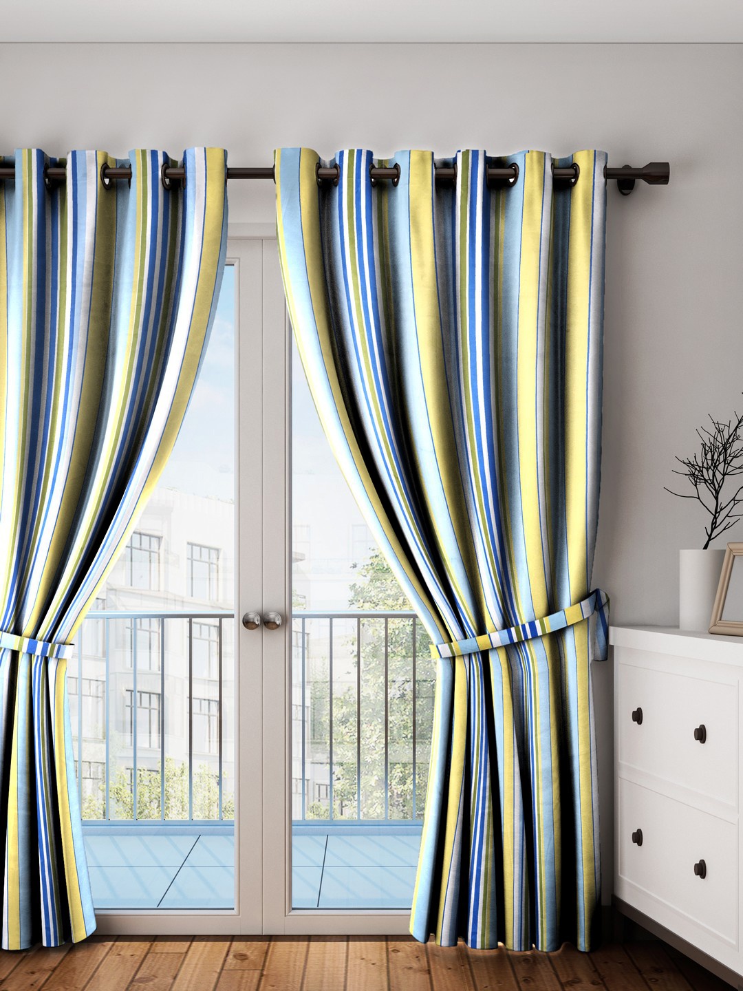 

HOUZZCODE Off-White & Blue Single Door Curtains