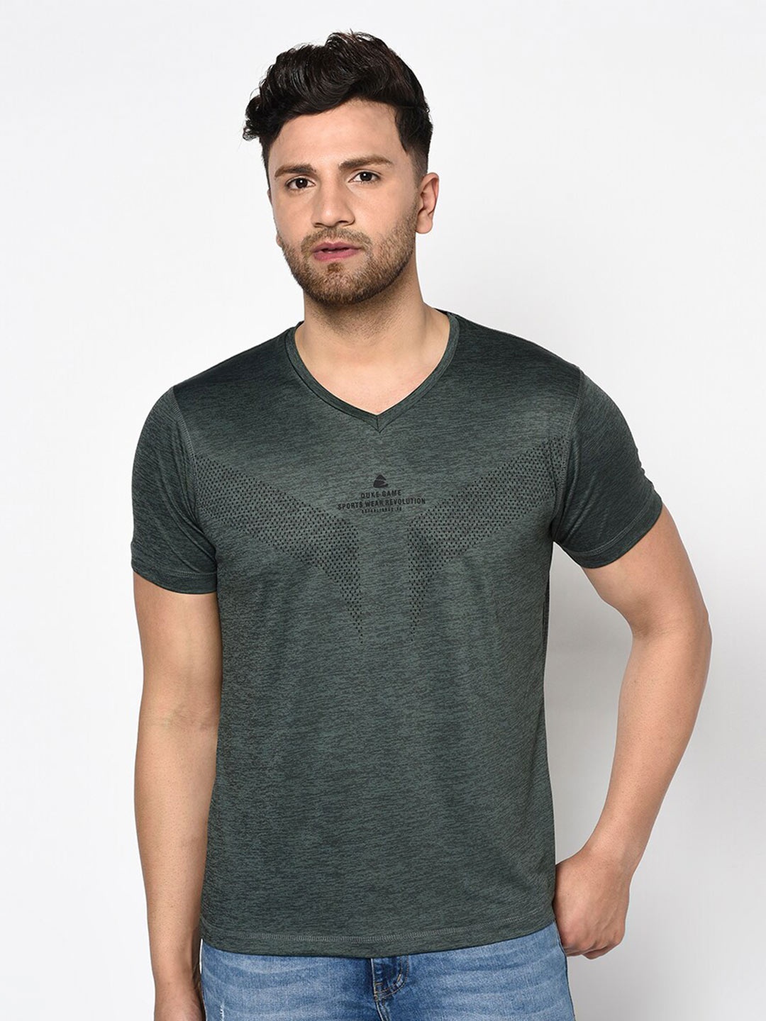 

Duke V-Neck Round Neck Slim Fit T-shirt, Green