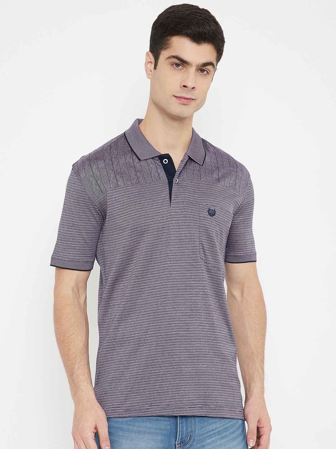 

Duke Geometric Self Designed Polo Collar Pure Cotton T-shirt, Purple
