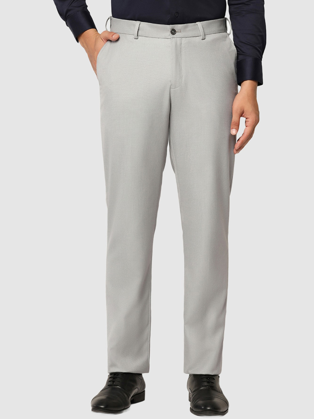 

Blackberrys Men Plain Flat-Front Formal Trousers, Grey