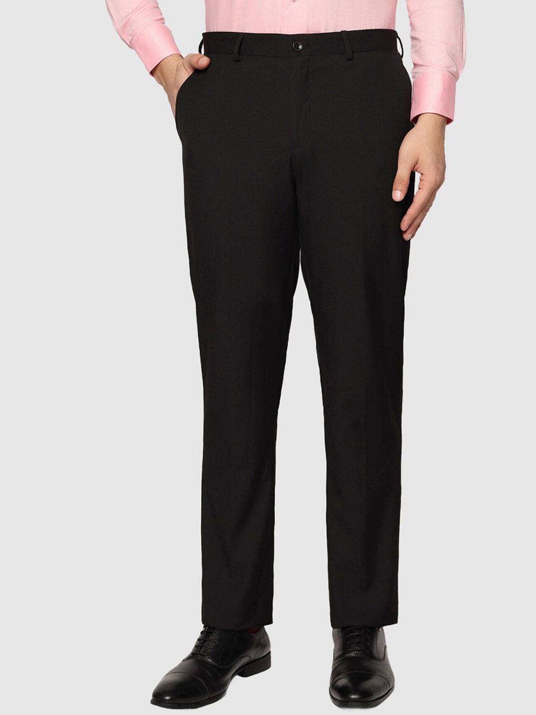 

Blackberrys Men Plain Flat-Front Formal Trousers, Black