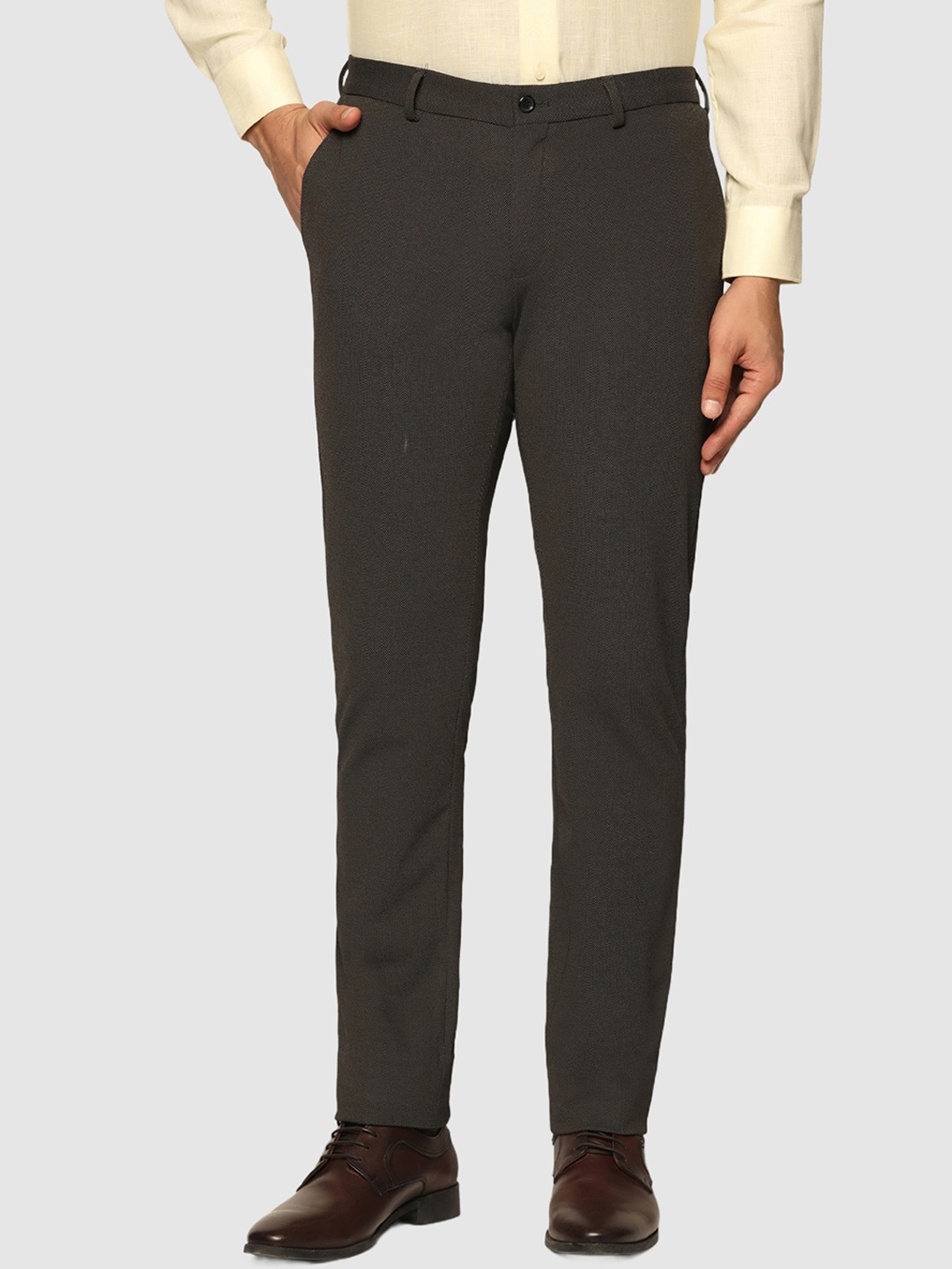 

Blackberrys Men Slim Fit Low-Rise Formal Trousers, Grey