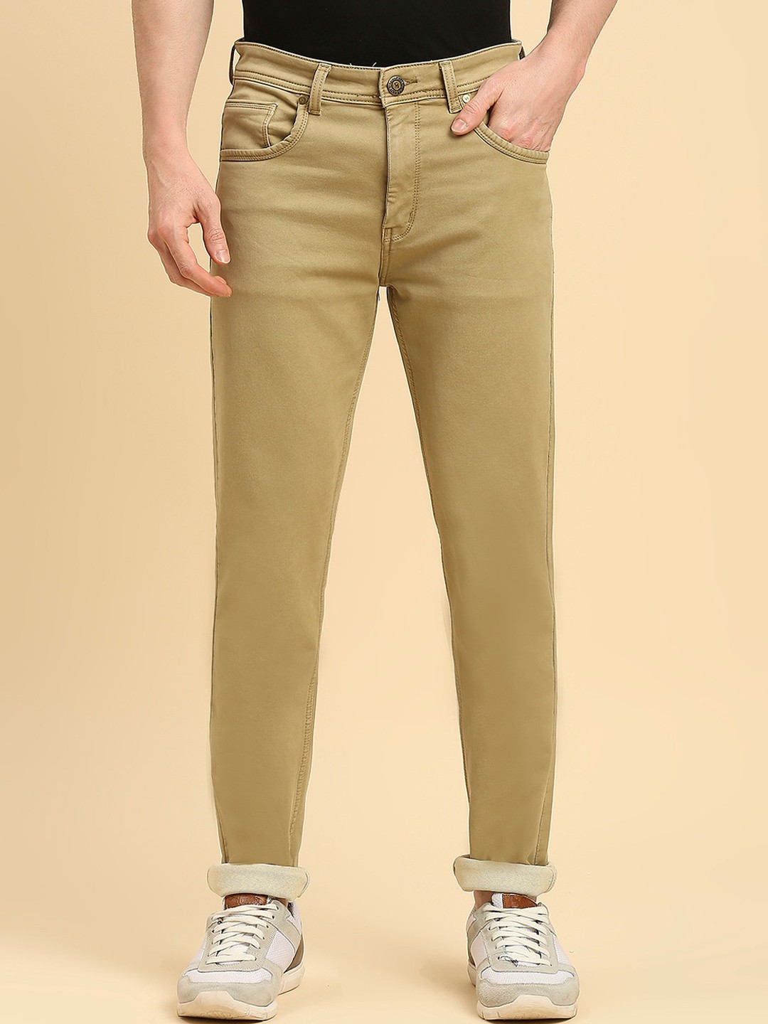

HJ HASASI Men Slim Fit Acid Wash Pure Cotton Stretchable Jeans, Khaki