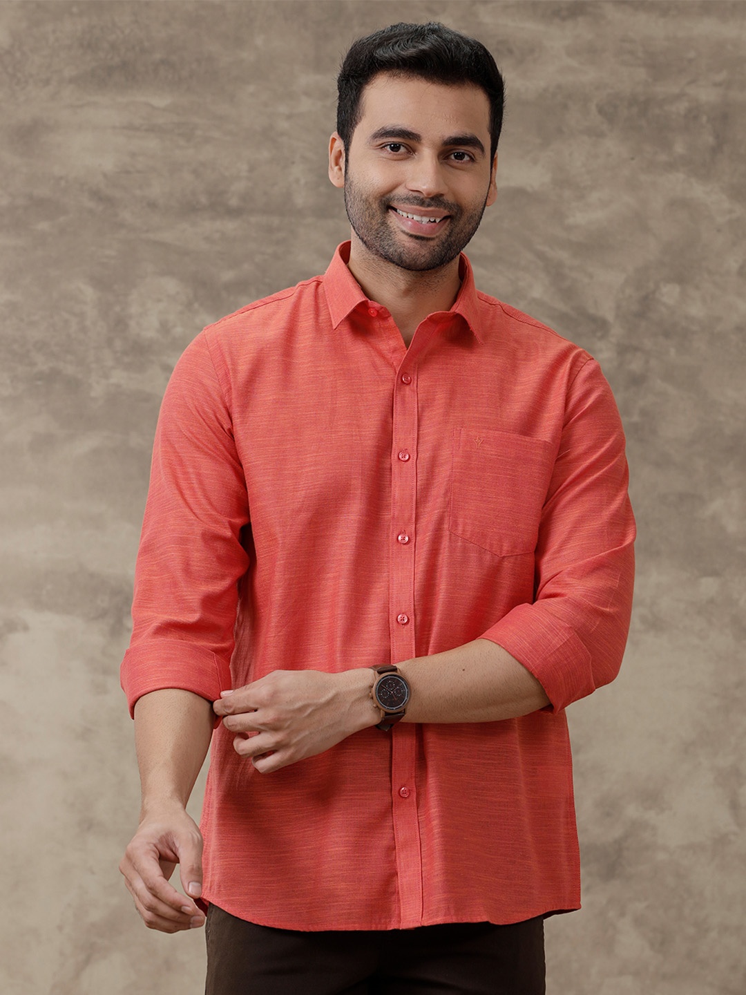 

Ramraj Classic Spread Collar Casual Cotton Shirt, Red