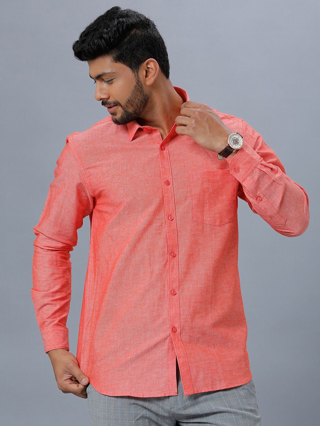 

Ramraj Classic Spread Collar Casual Cotton Shirt, Orange