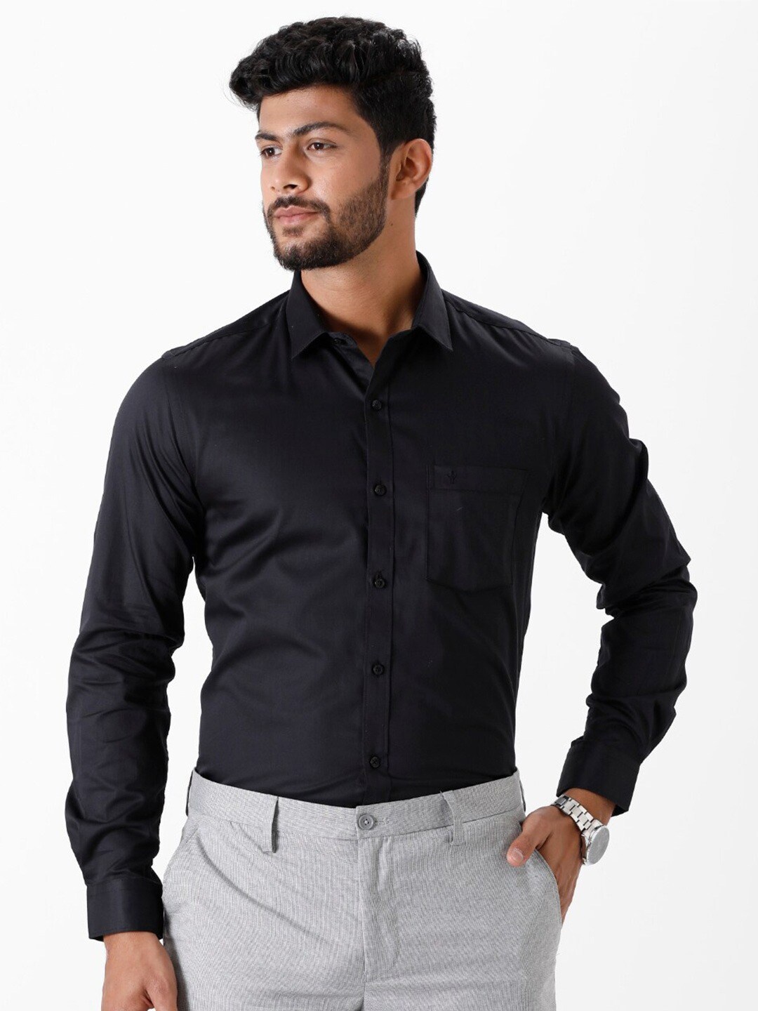

Ramraj Classic Spread Collar Formal Cotton Shirt, Black