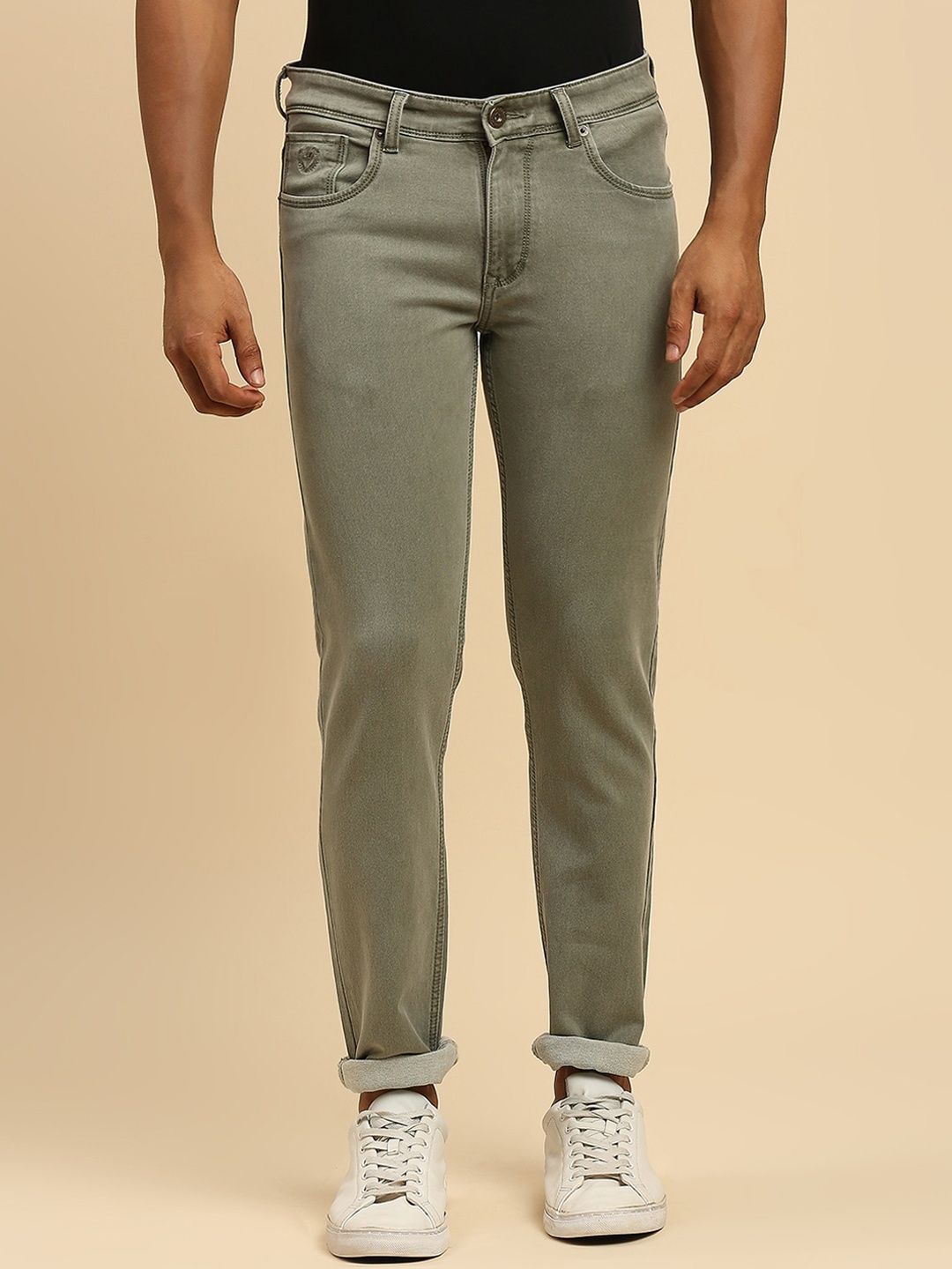 

HJ HASASI Men Green Slim Fit Clean Look Pure Cotton Stretchable Jeans, Olive