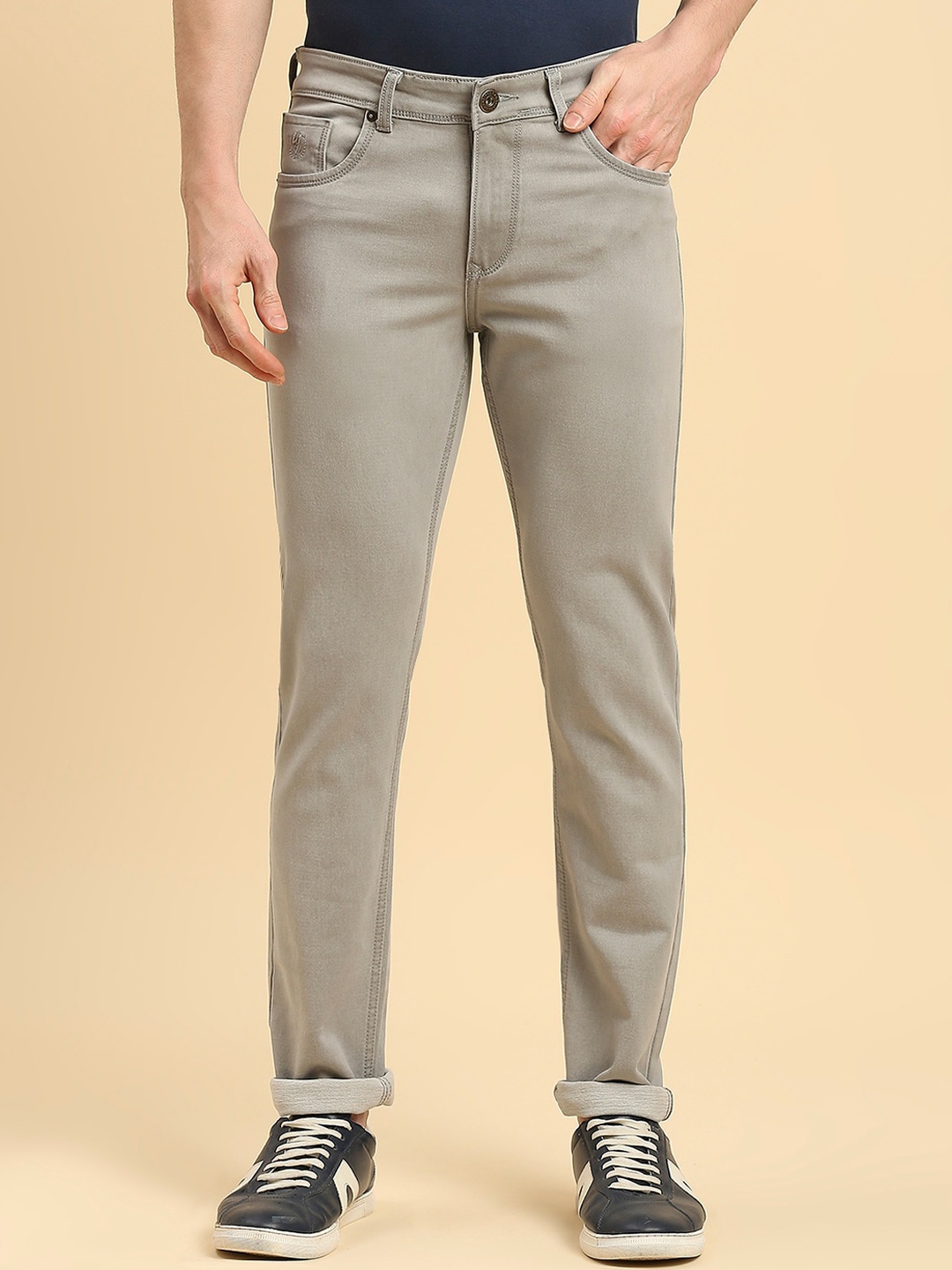 

HJ HASASI Men Slim Fit Clean Look Pure Cotton Stretchable Jeans, Cream