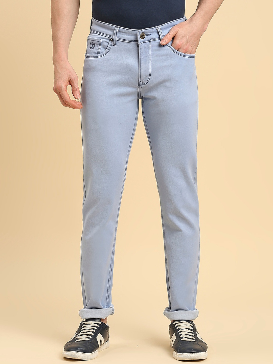 

HJ HASASI Men Slim Fit Clean Look Pure Cotton Stretchable Jeans, Blue