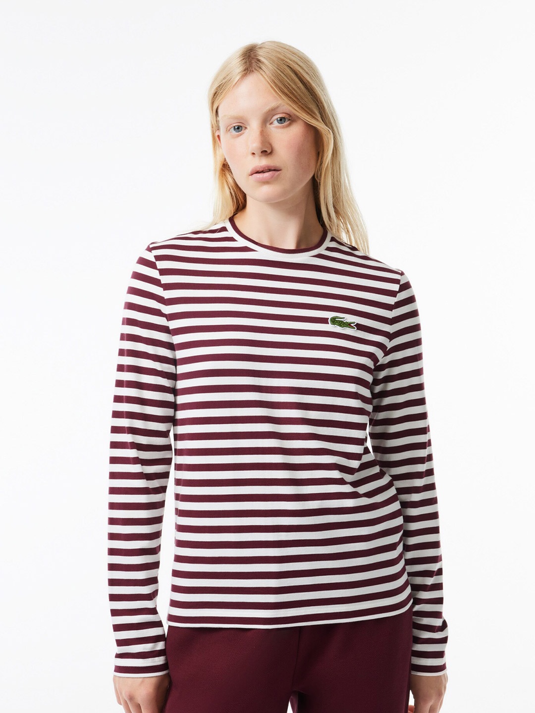 

Lacoste Horizontal Striped Pure Cotton T-Shirt, Maroon