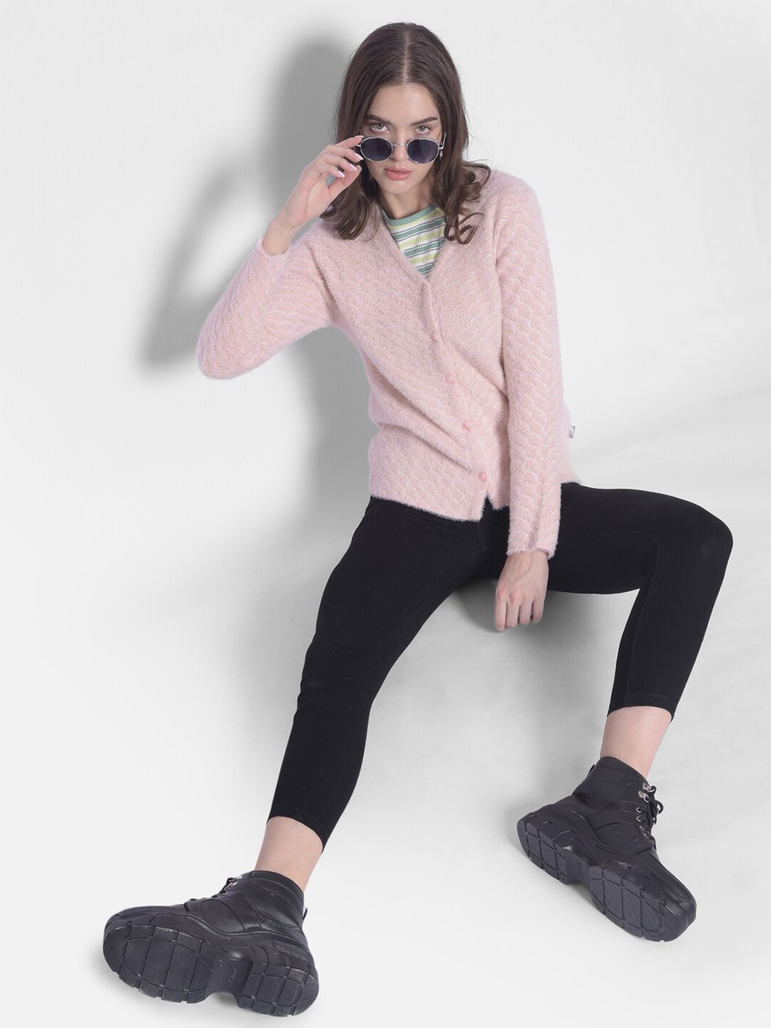 

Crimsoune Club Cable Knit Cardigan Sweater, Pink