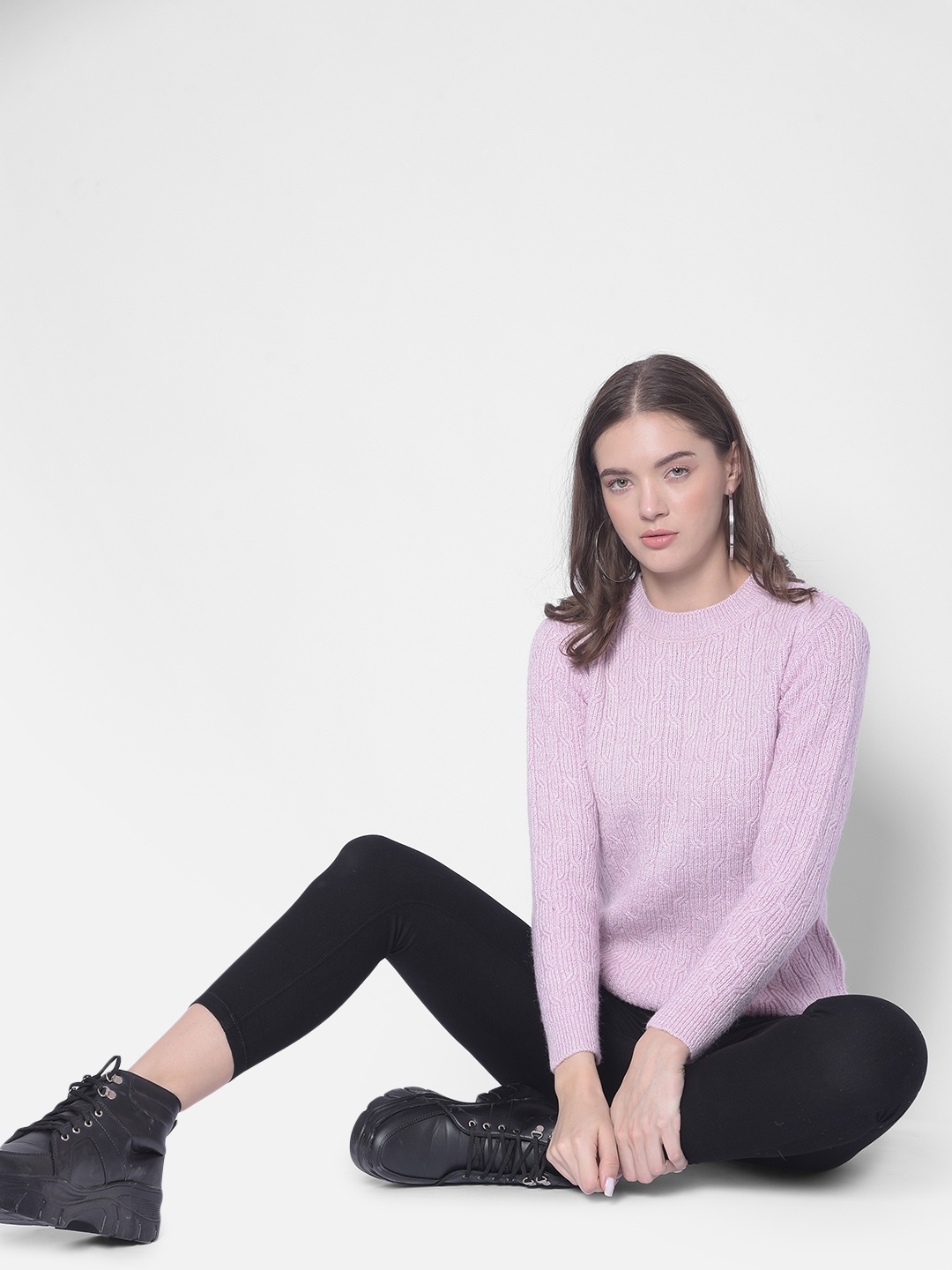 

Crimsoune Club Cable Knit Acrylic Pullover Sweater, Purple