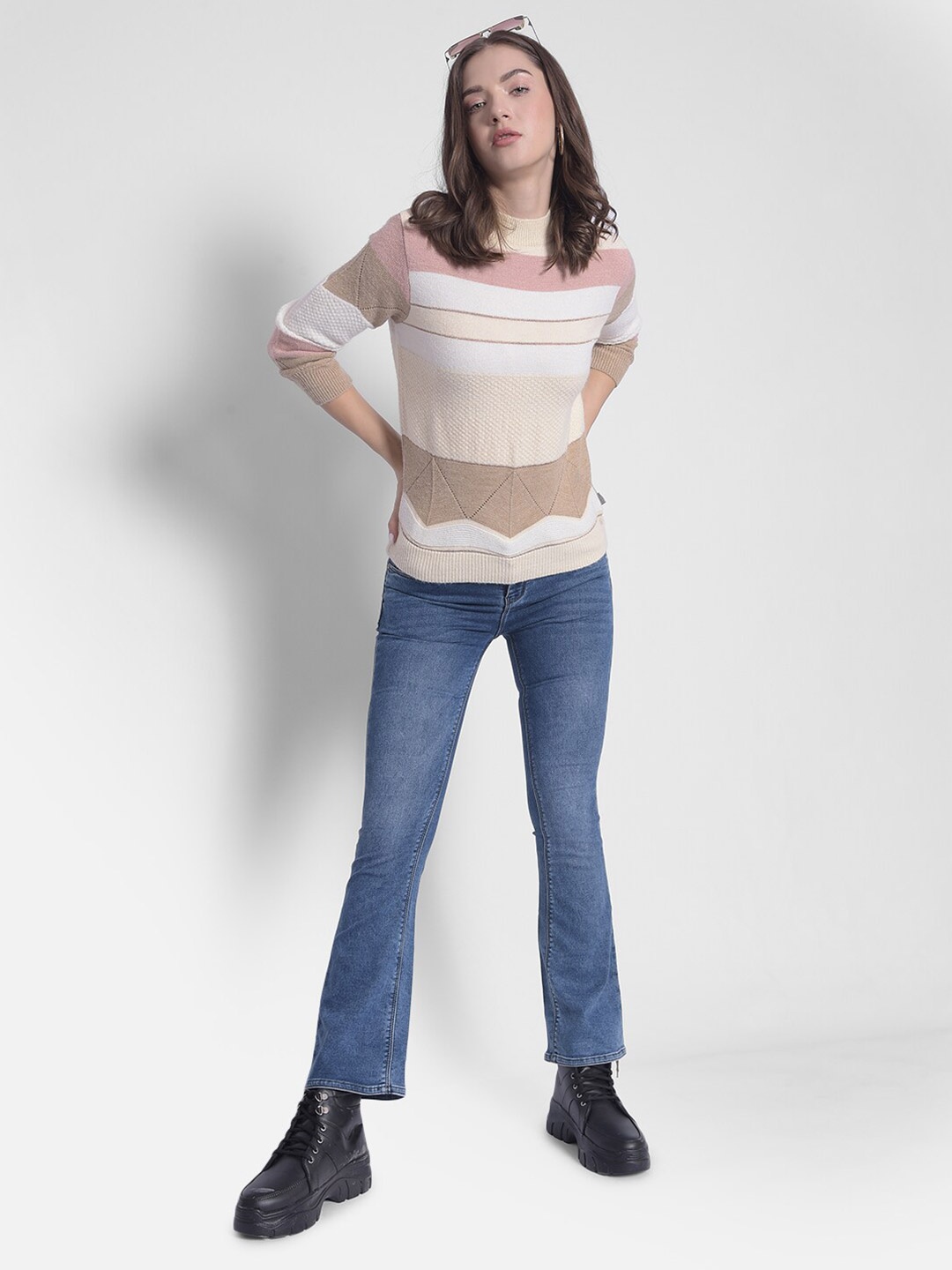 

Crimsoune Club Striped Pullover Sweater, White