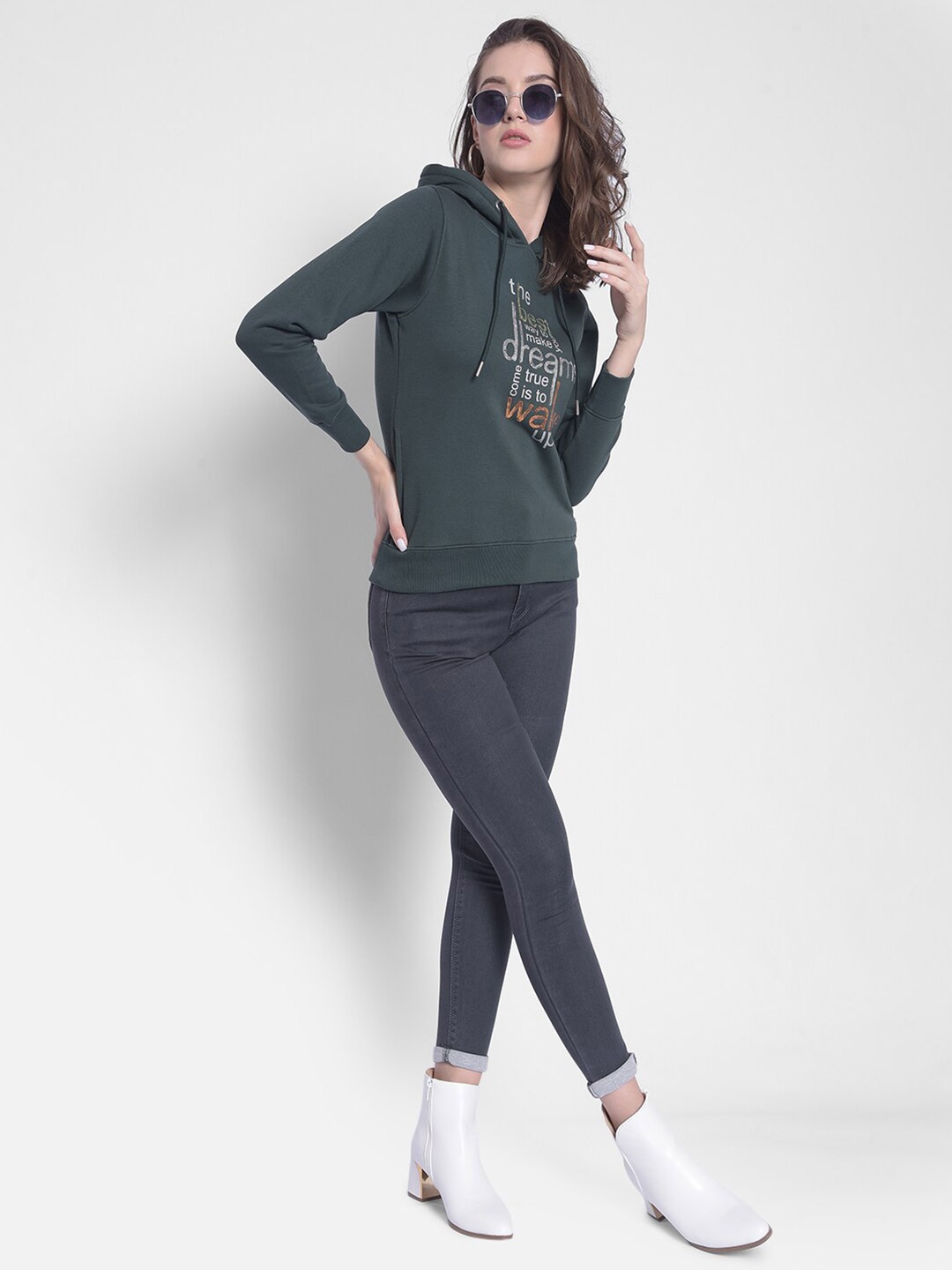 

Crimsoune Club Typography Printed Hooded Pullover, Green