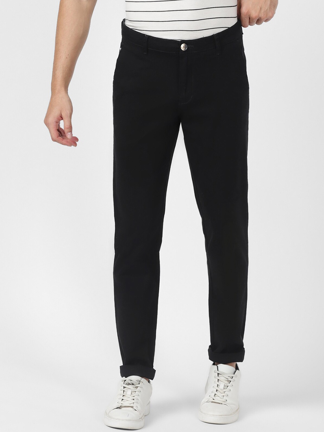 

UrbanMark Men Solid Smart Slim Fit Trousers, Black