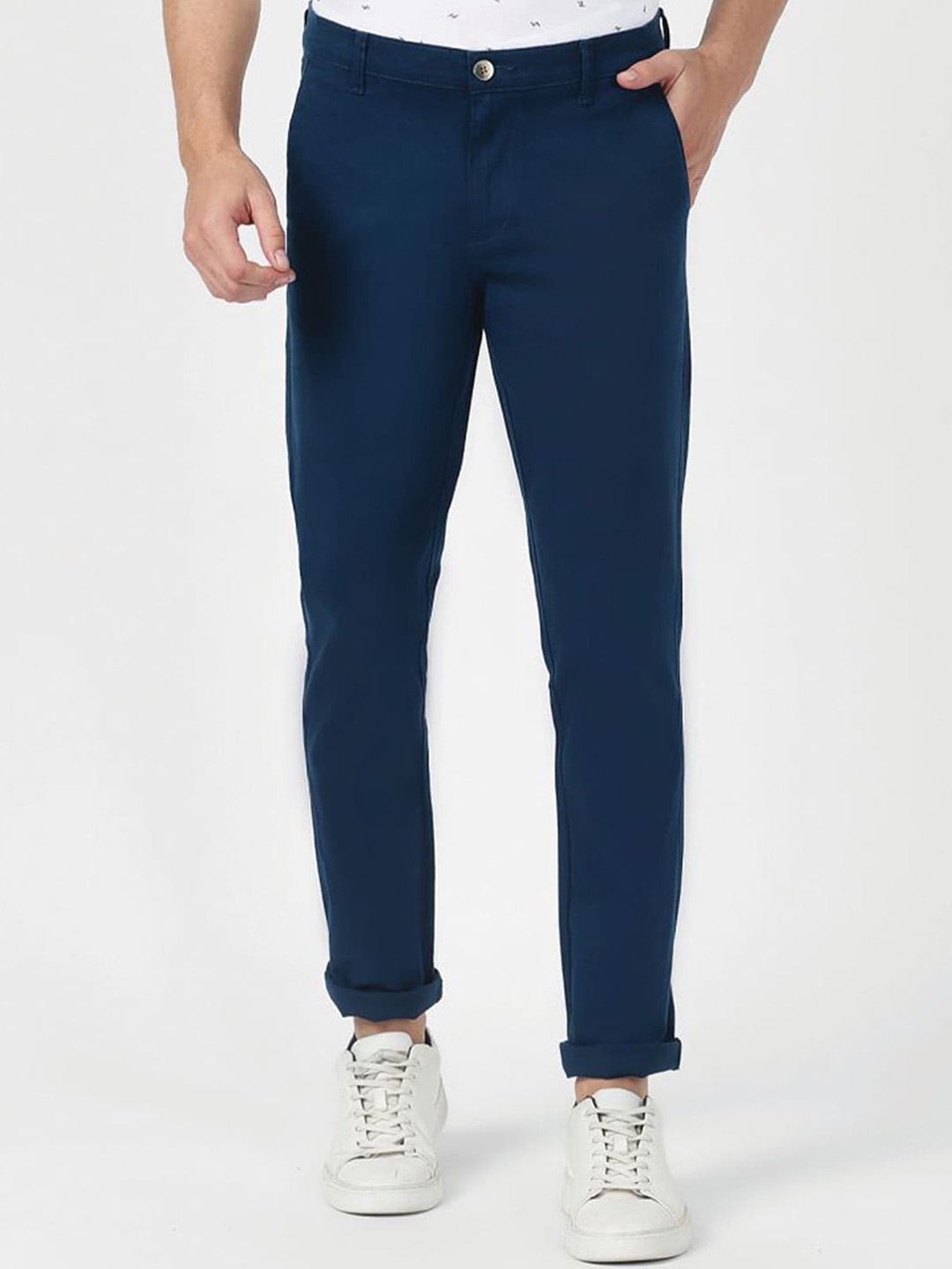 

UrbanMark Men Smart Slim Fit Trousers, Navy blue