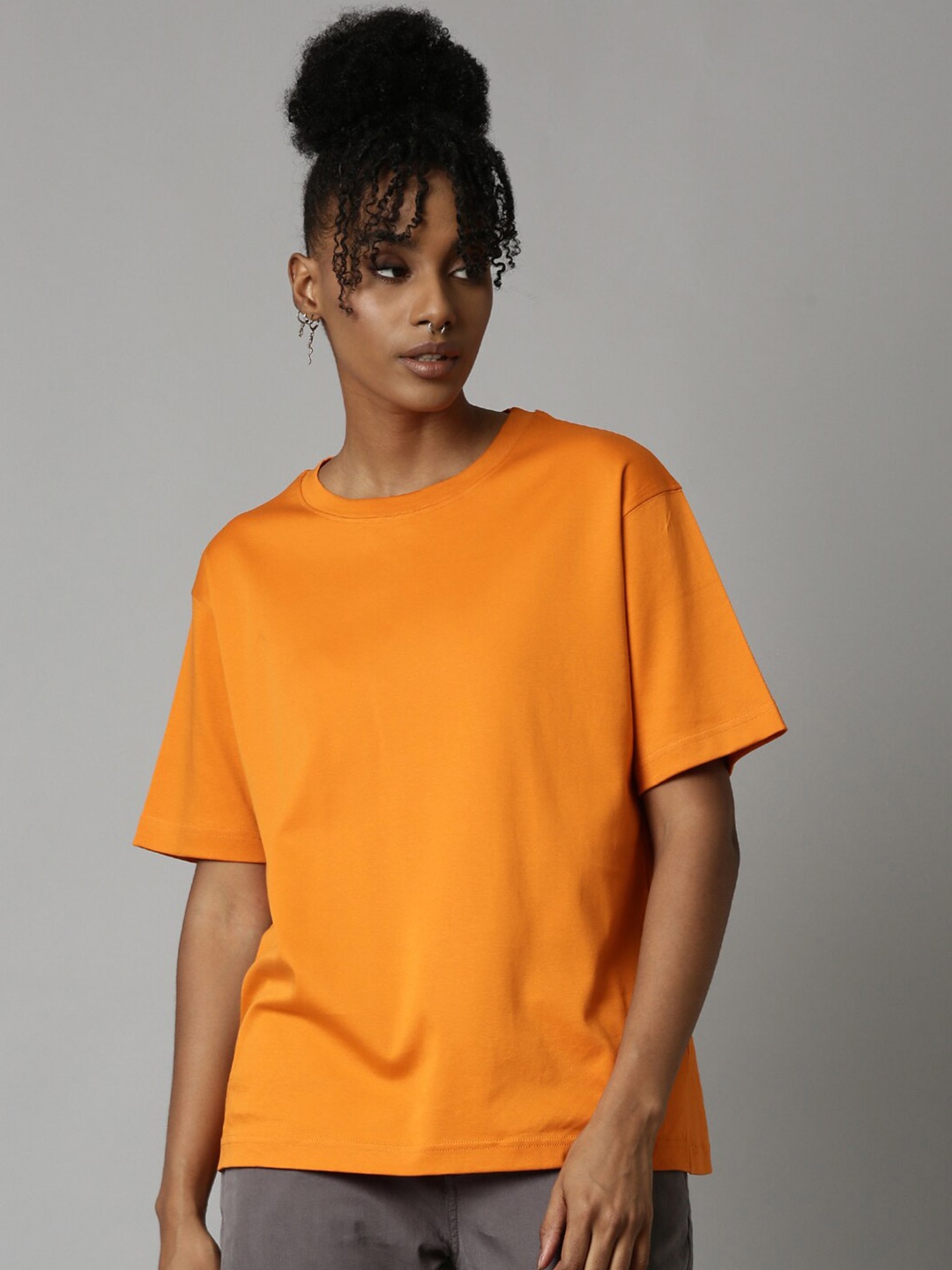 

Breakbounce Drop-Shoulder Sleeves Cotton T-Shirt, Orange
