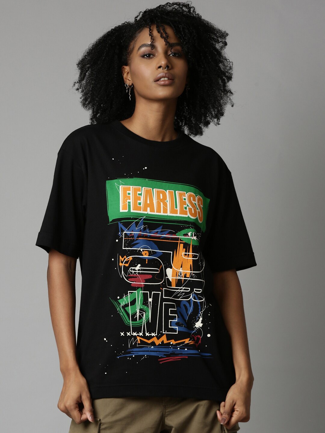 

Breakbounce Relaxed Fit Typography Printed Cotton T-shirt, Black