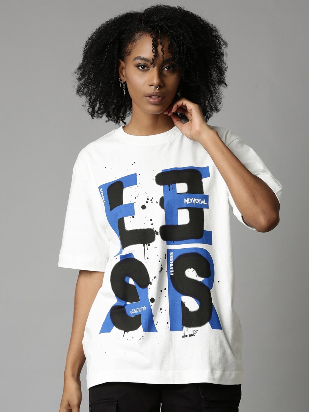 

Breakbounce Relaxed Fit Typography Printed Cotton T-shirt, Off white