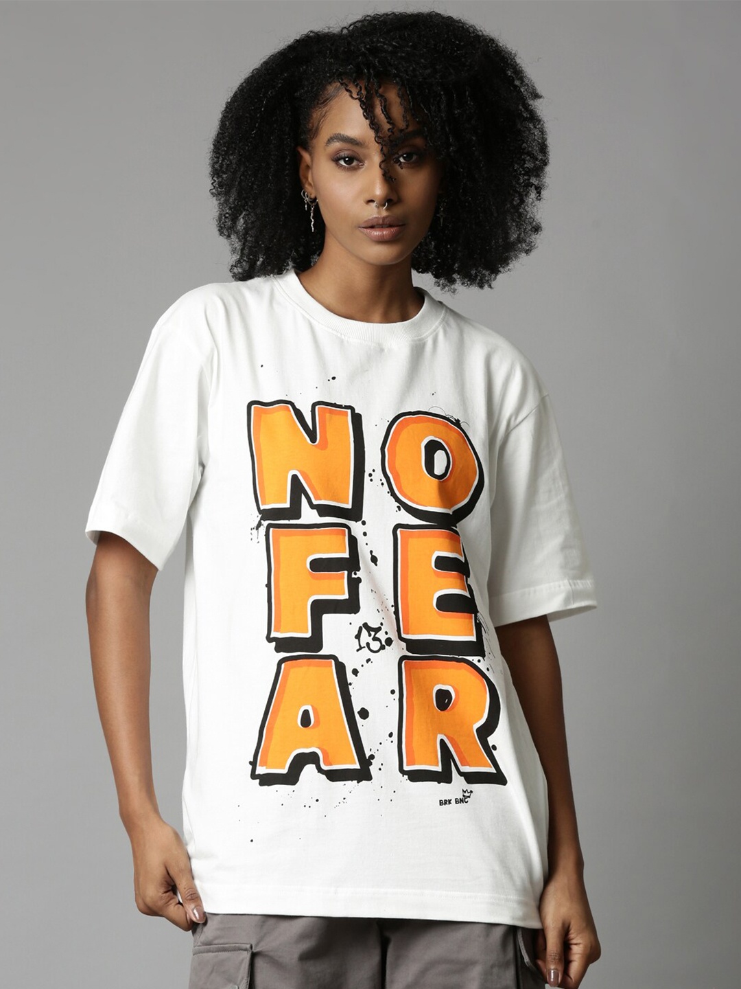 

Breakbounce Typography Printed Relaxed Fit Drop-Shoulder Cotton T-shirt, Off white