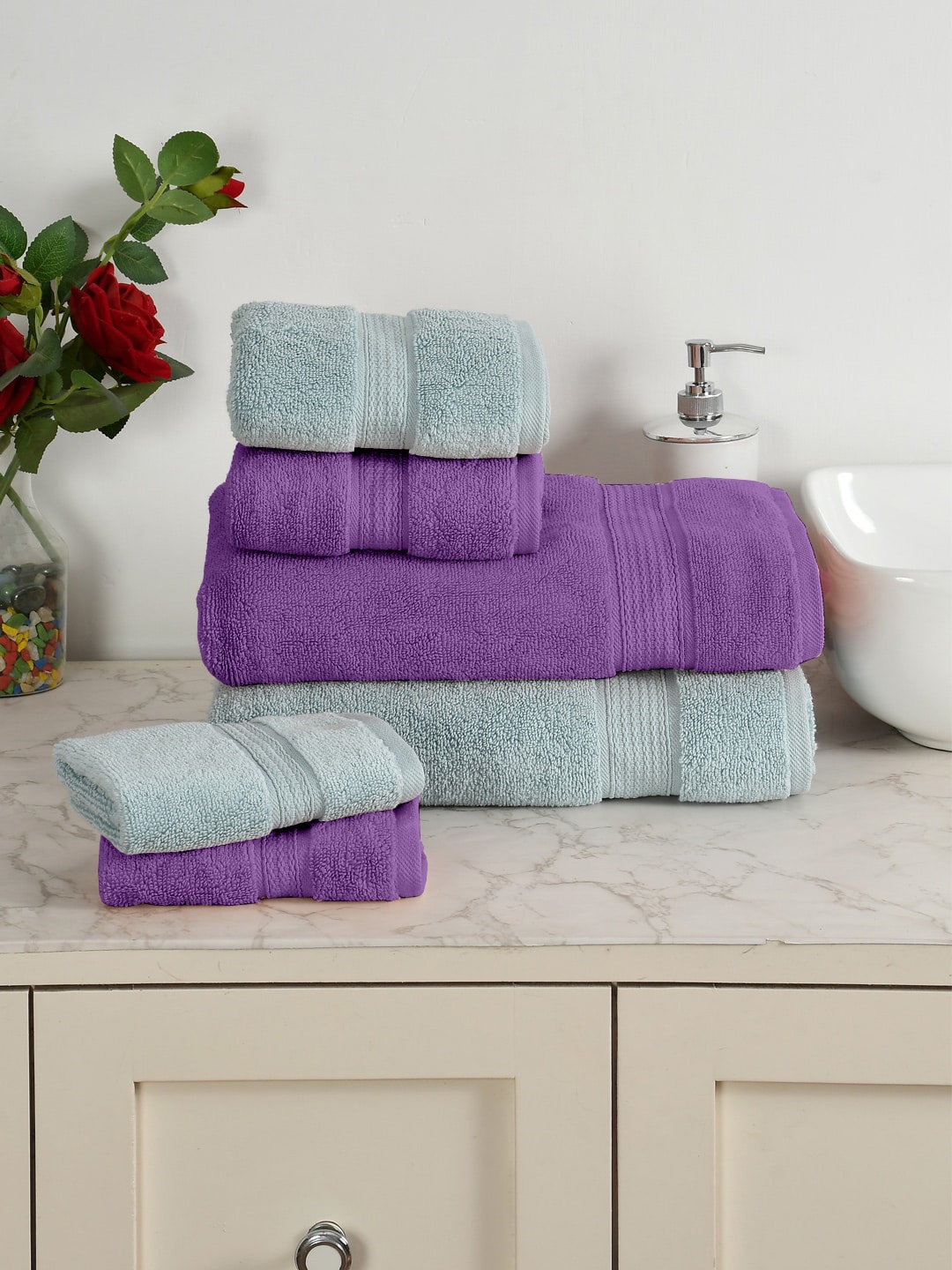 

AVI Living Blue & Purple 6-Pieces Pure Cotton 450 GSM Towels