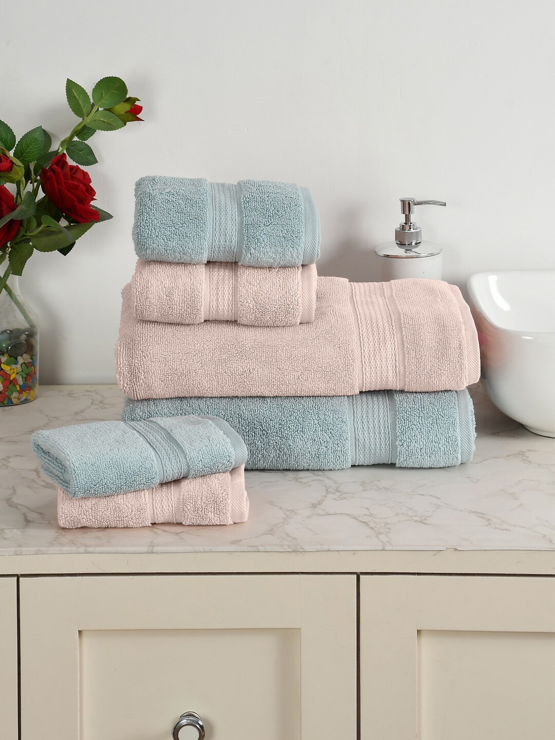 

AVI Living Blue & Beige 6 Pieces 550 GSM Pure Cotton Towel Set