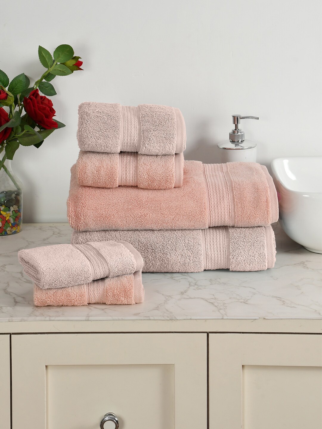 

AVI Living Pink & Beige 6 Pieces 450 GSM Pure Cotton Towels