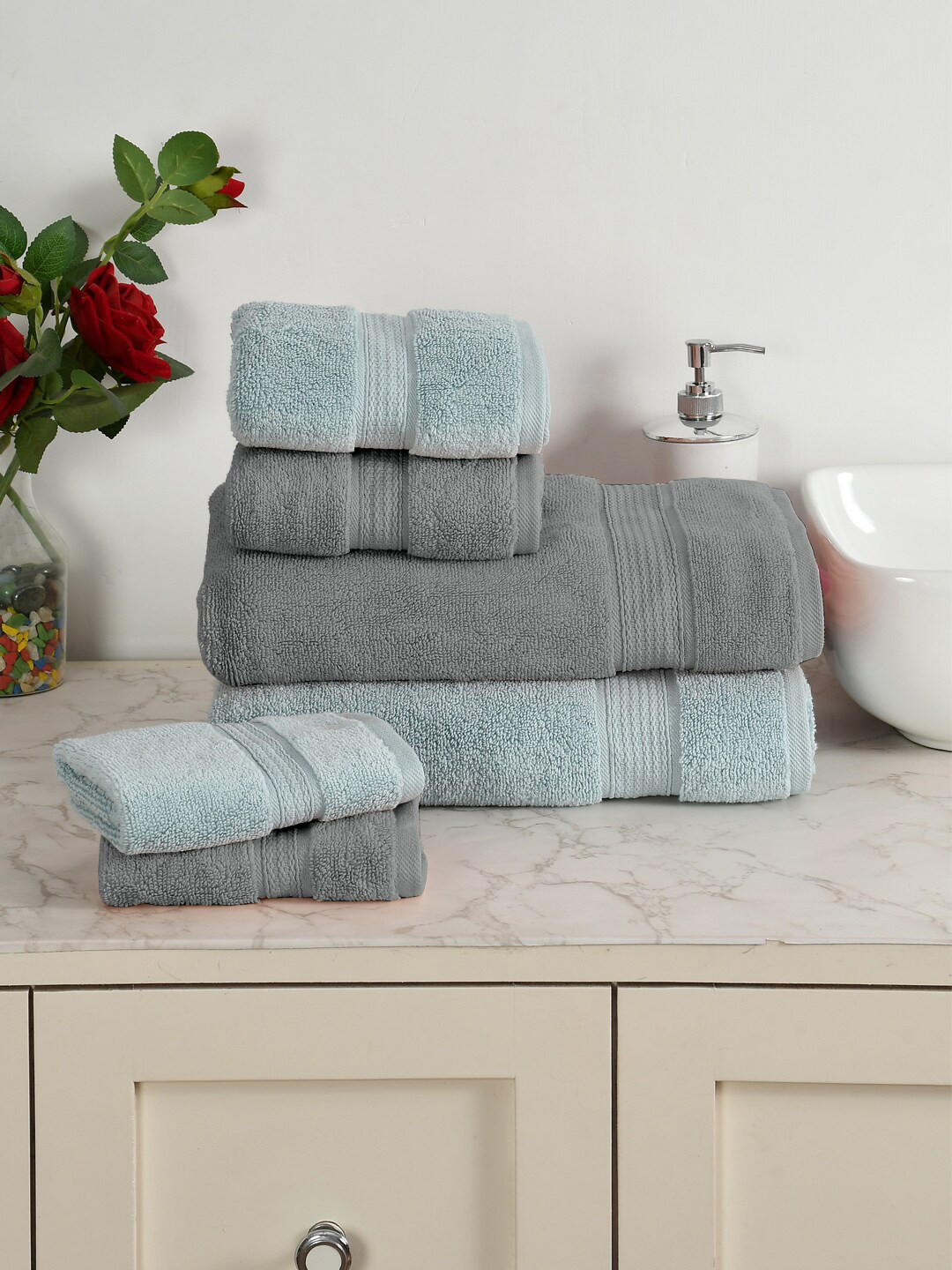 

AVI Living Blue & Grey 6 Pieces 450 GSM Pure Cotton Towels