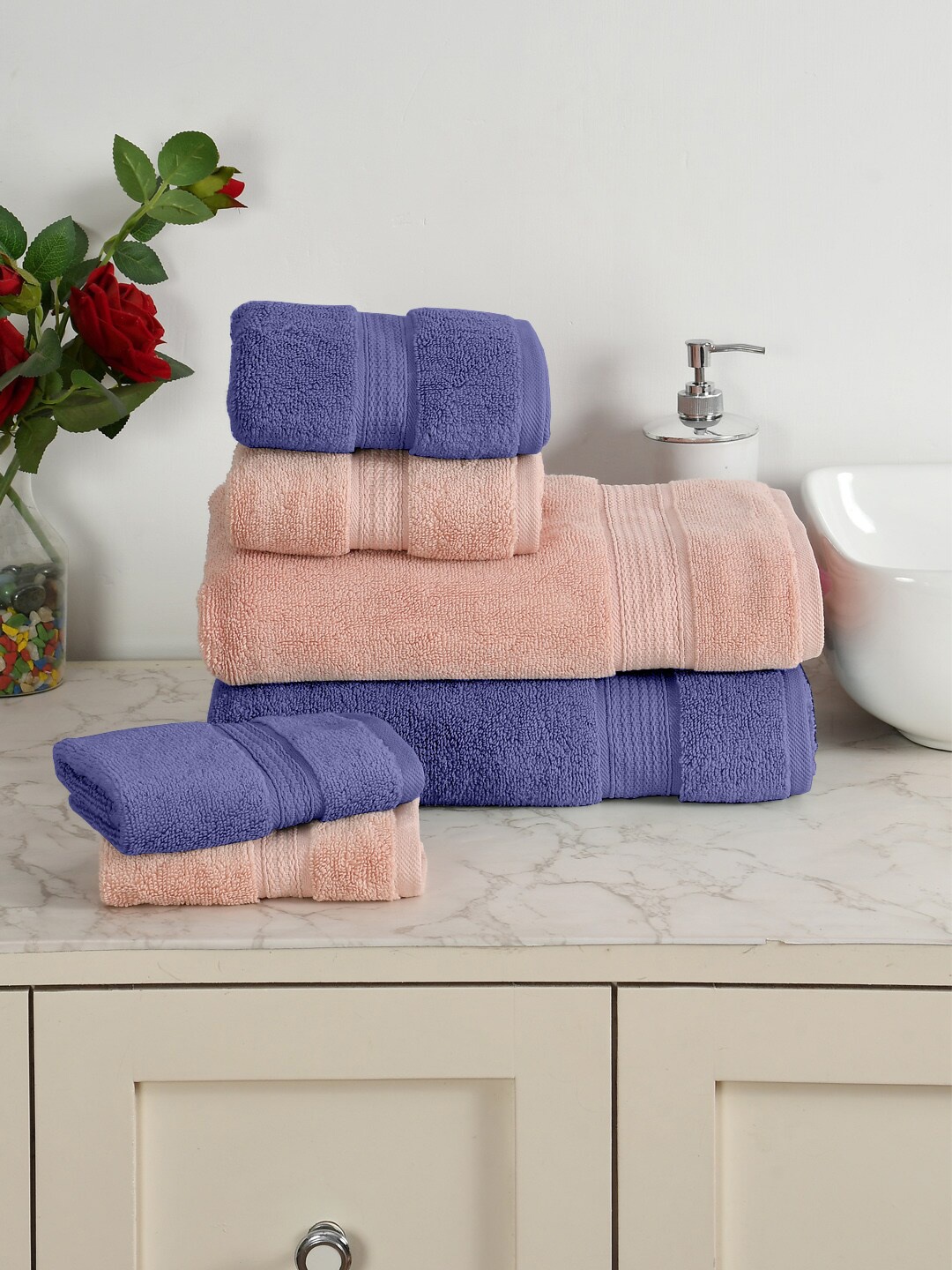

AVI Living Pink & Purple 6 Pieces Pure Cotton 550 GSM Towel Set