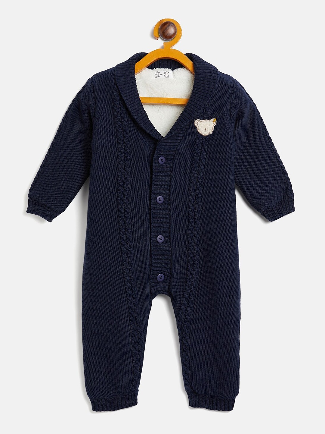 

JWAAQ Infants Pure Cotton Full Sleeve Rompers, Navy blue