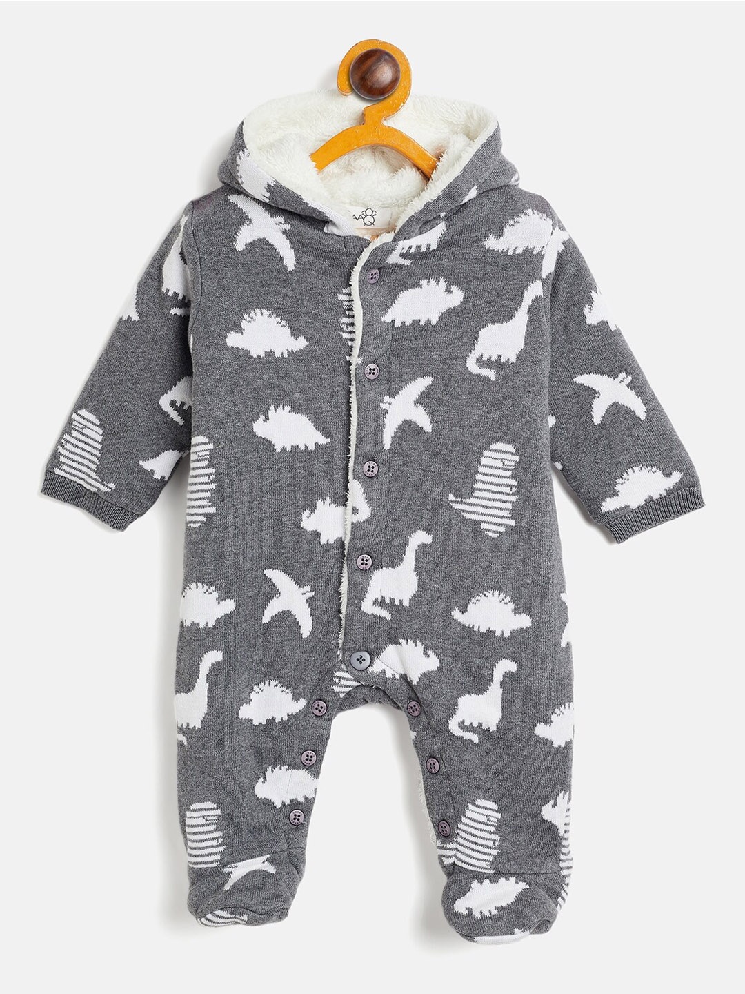 

JWAAQ Infants Printed Pure Cotton Rompers, Grey