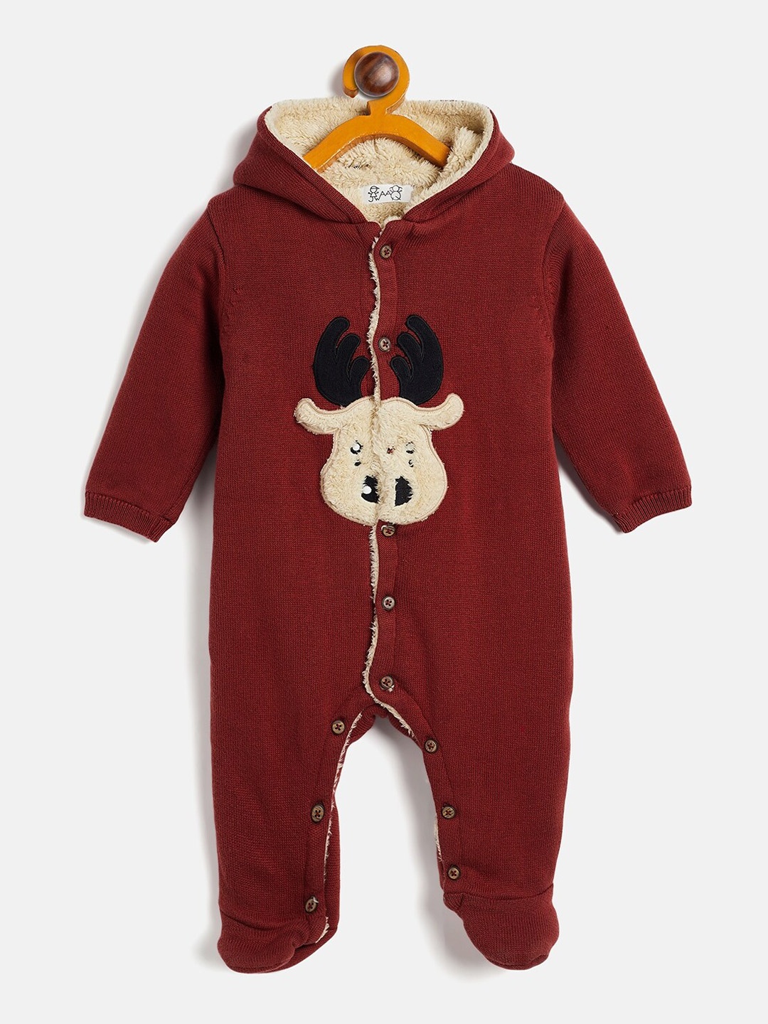 

JWAAQ Infants Girls Printed Cotton Hooded Sleepsuit, Rust