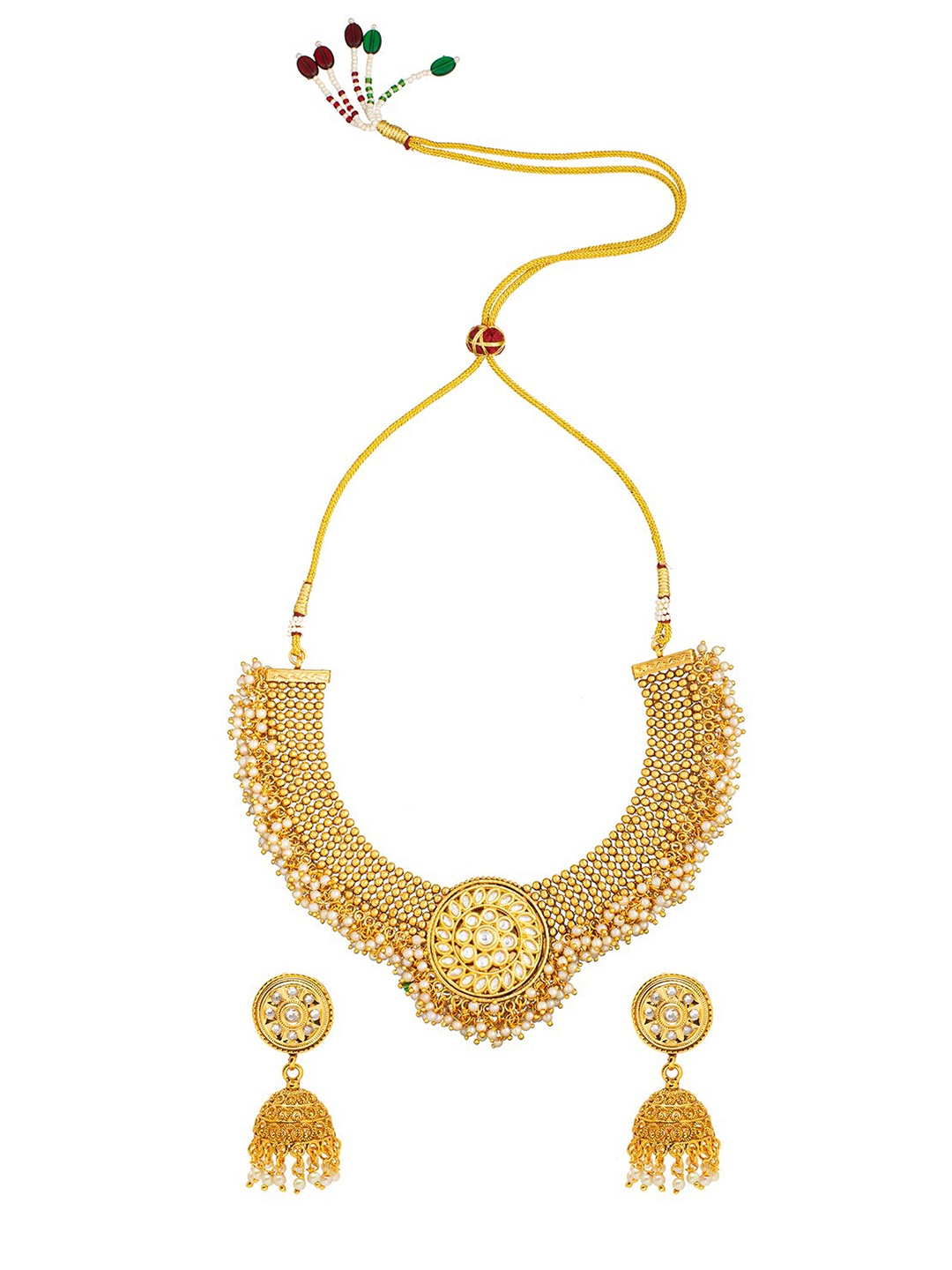 

Shining Jewel - By Shivansh Gold-Plated Stone-Studded & Beaded Jewellery Set