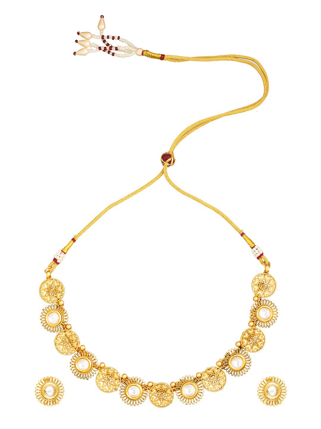 

Shining Jewel - By Shivansh Gold Plated Stone Studded Temple Jewellery Set