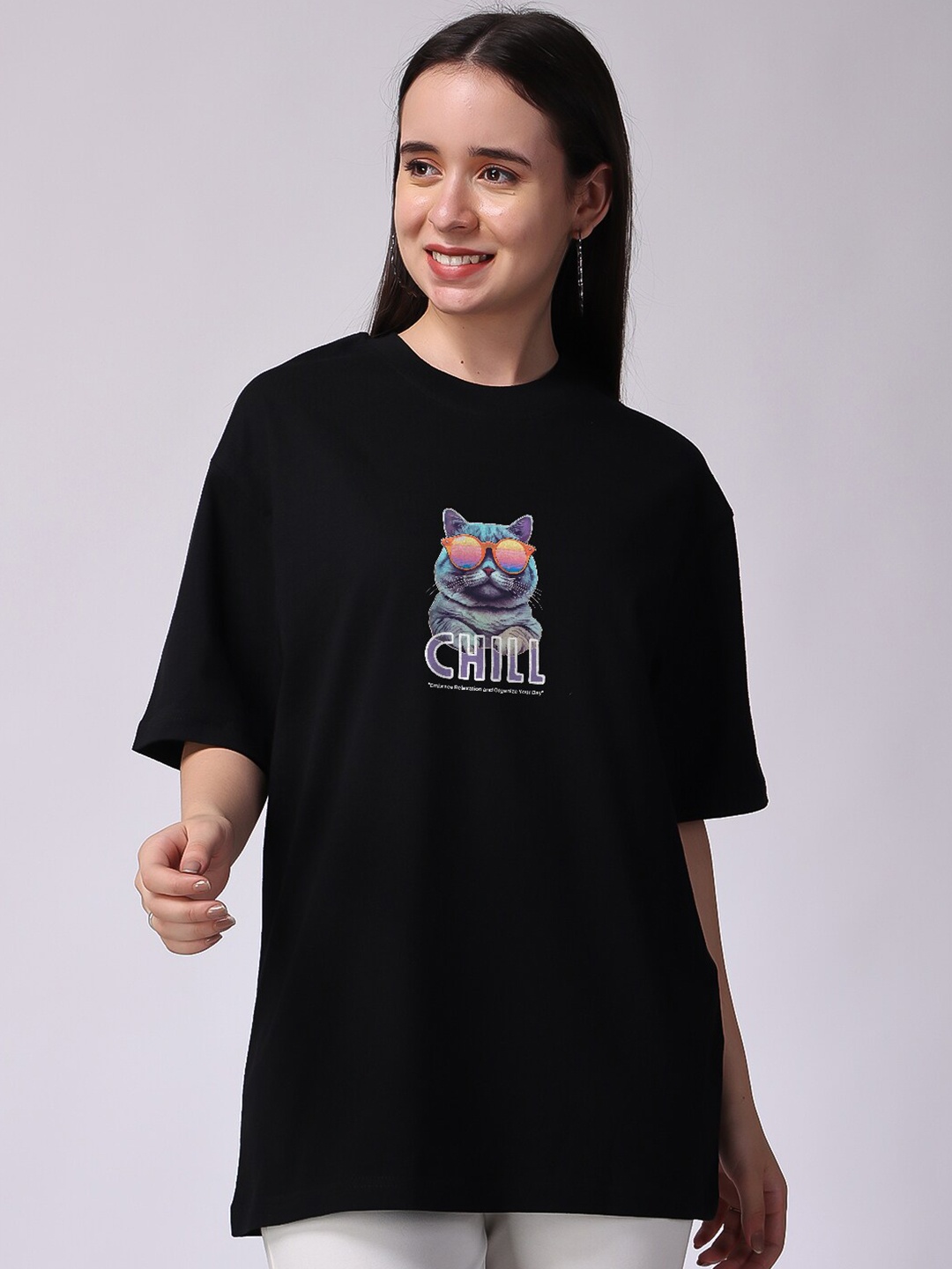 

The Label Bar Graphic Printed Drop-Shoulder Sleeves Oversized T-shirt, Black