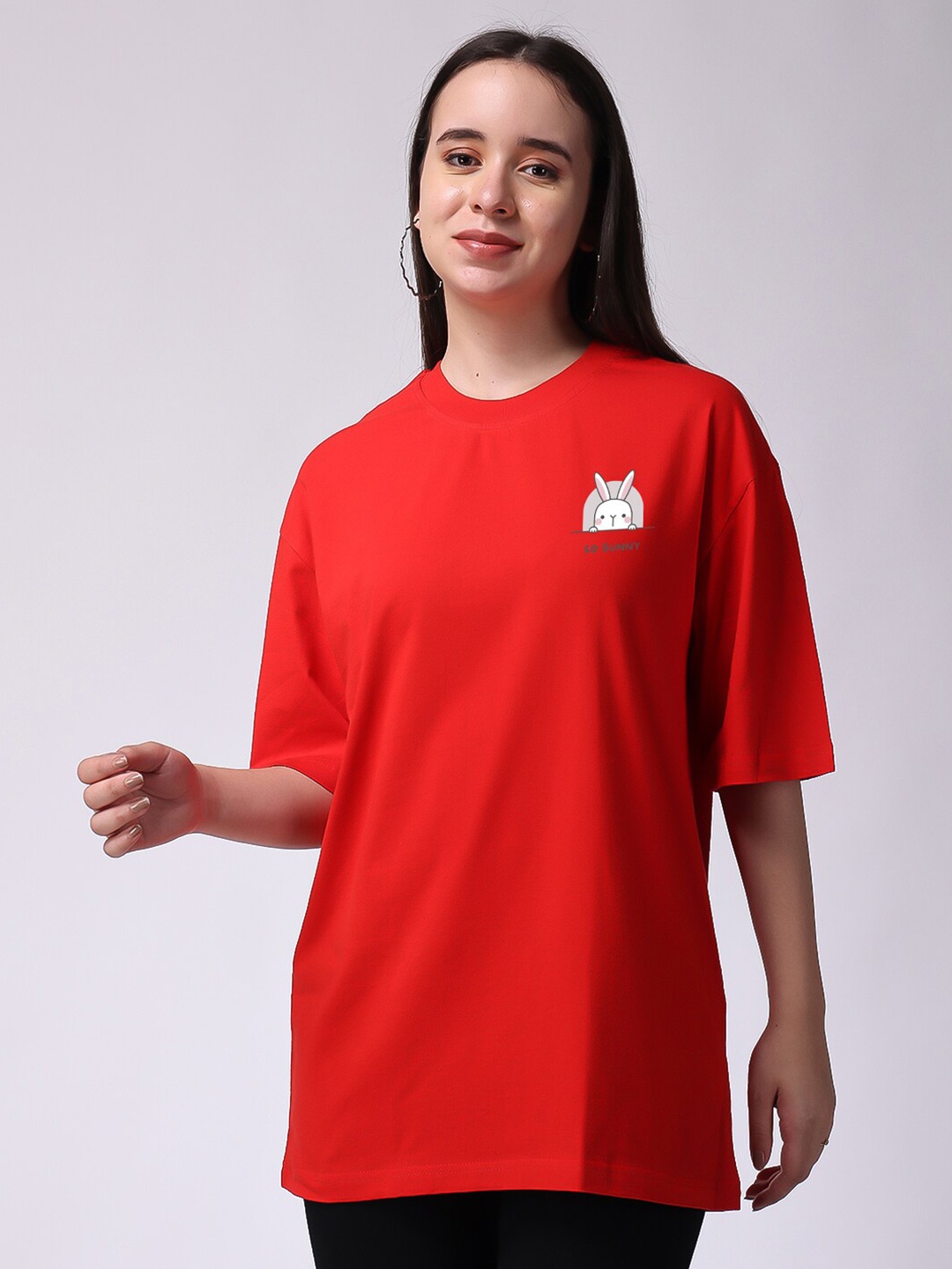 

The Label Bar Drop-Shoulder Sleeves Oversized Cotton T-shirt, Red