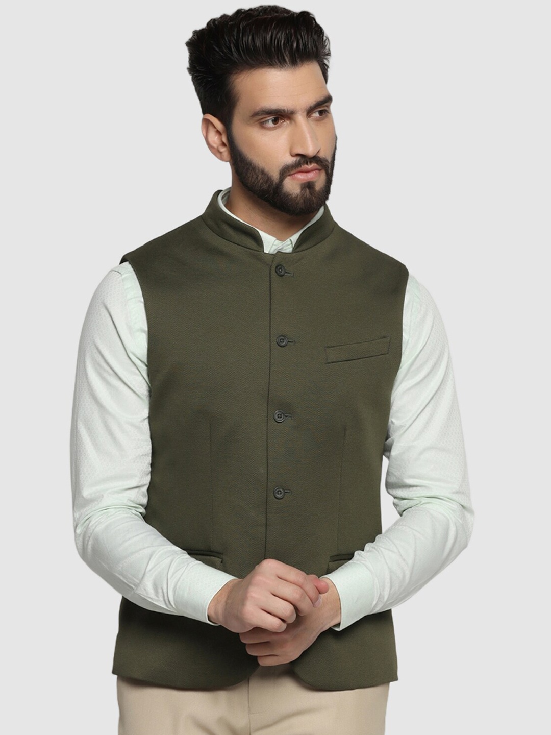 

Blackberrys Mandarin Collar Nehru Jacket, Green