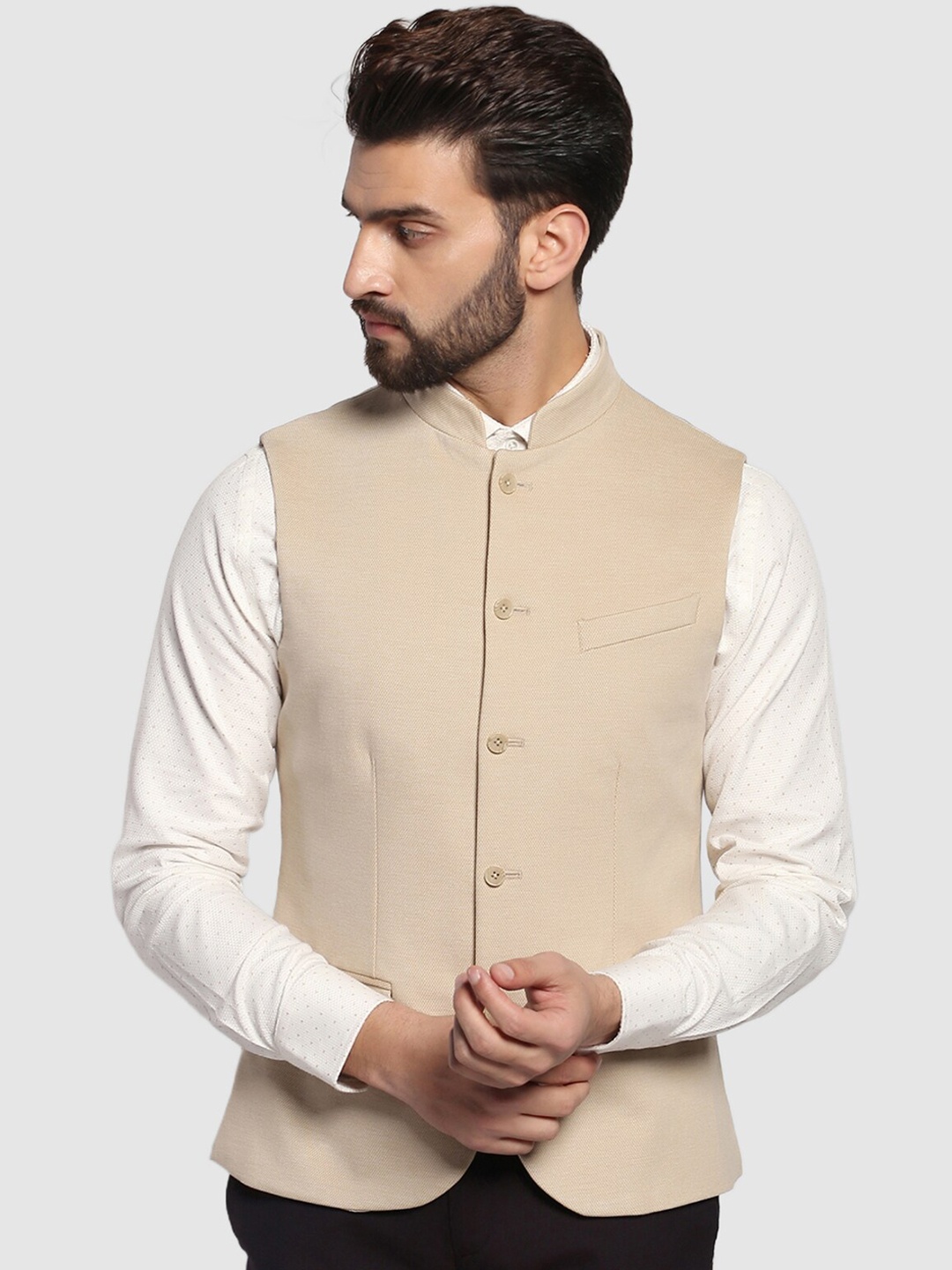 

Blackberrys Mandarin Collar Nehru Jacket, Beige