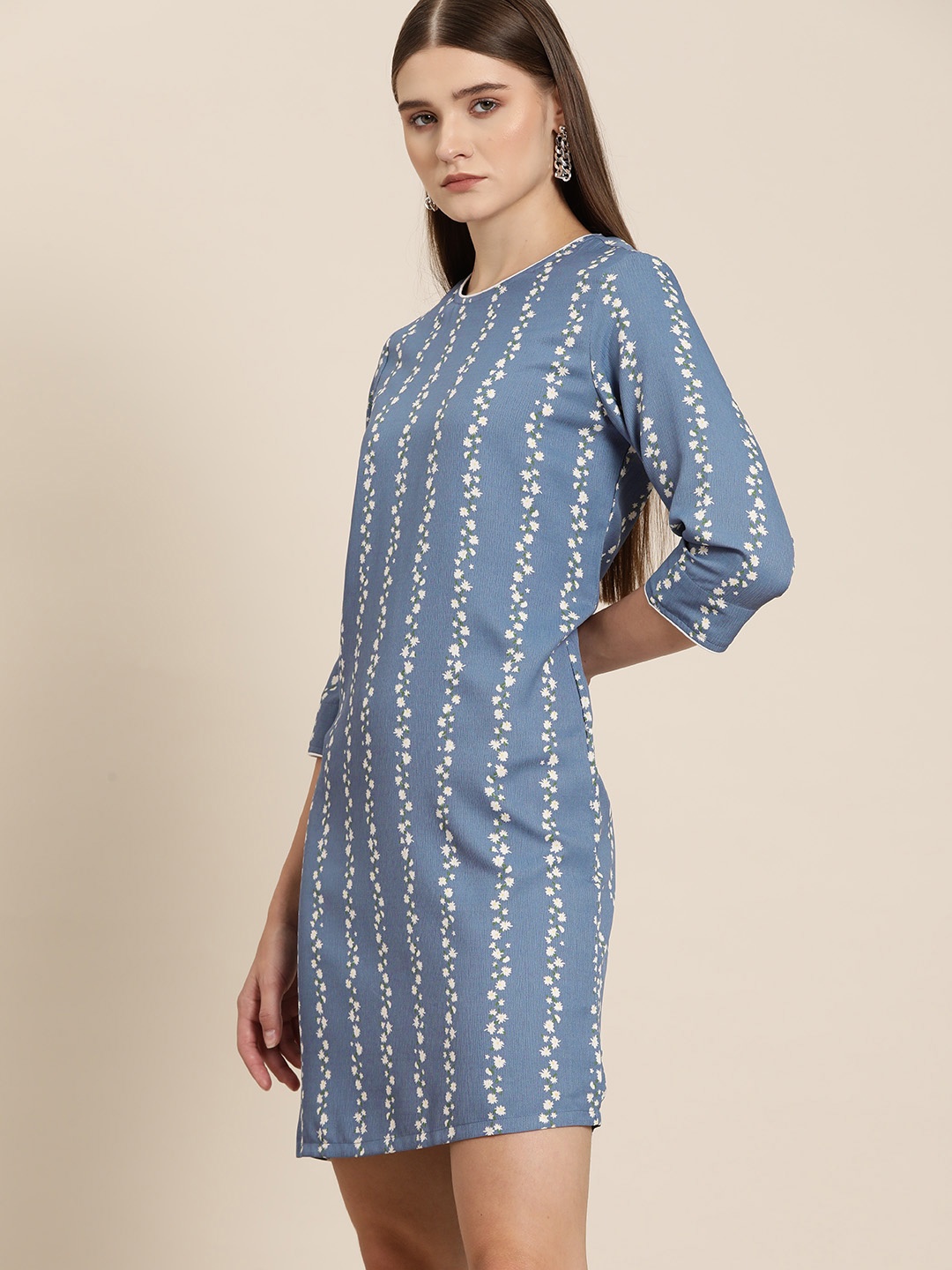 

her by invictus Floral Printed A-Line Mini Dress, Blue