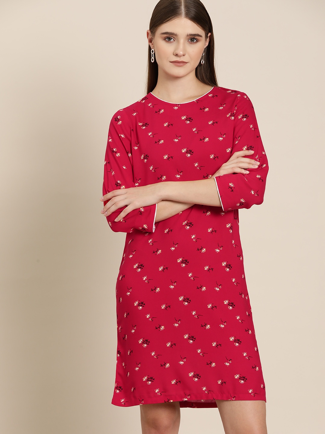 

her by invictus Floral Printed A-Line Dress, Red
