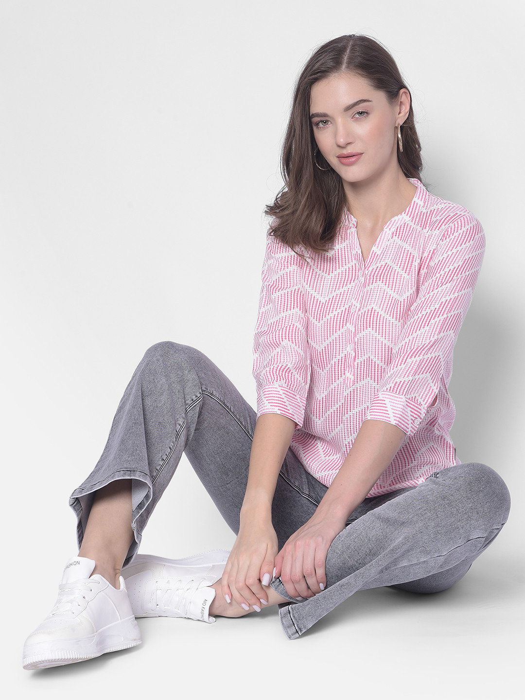 

Crimsoune Club Striped Shirt Style Top, Pink