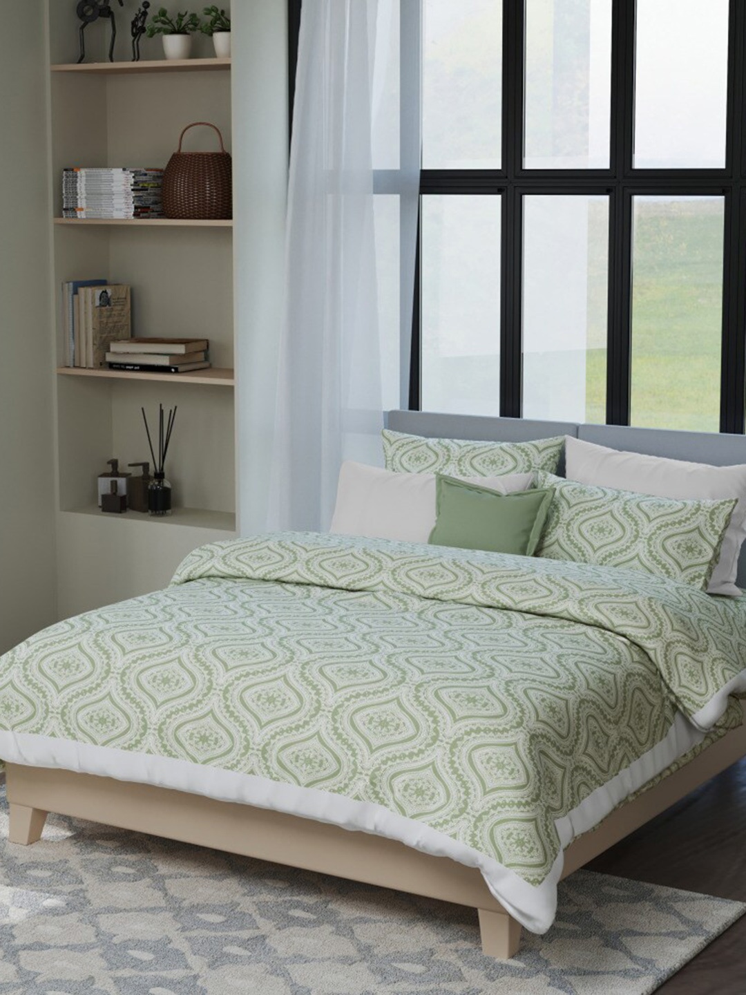 

LABHAM Kadambari Green Ethnic Motifs Printed Pure Cotton Double XL Duvet Cover
